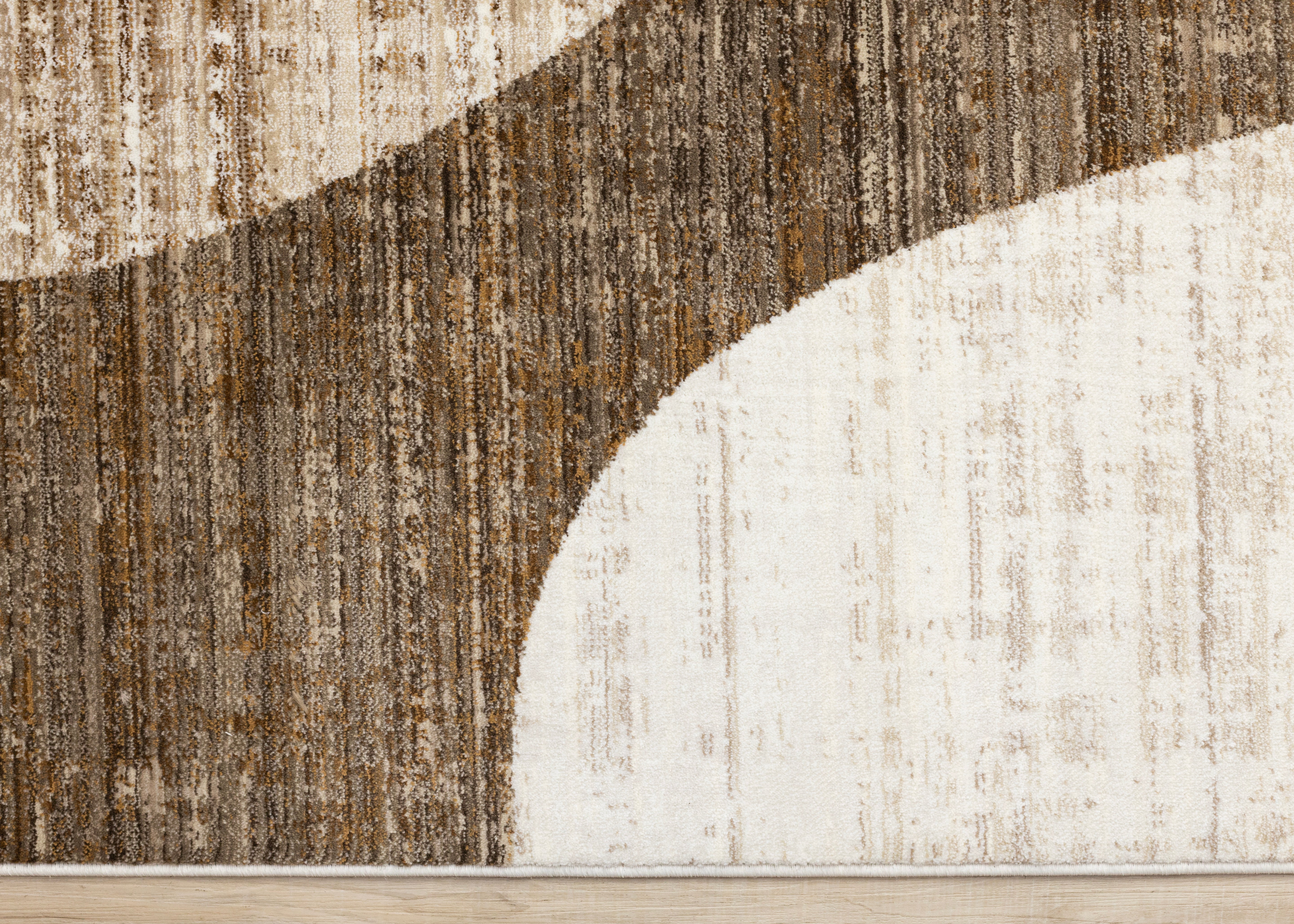 Serene Cream Brown Blue Distressed Curvy Shapes Design Rug