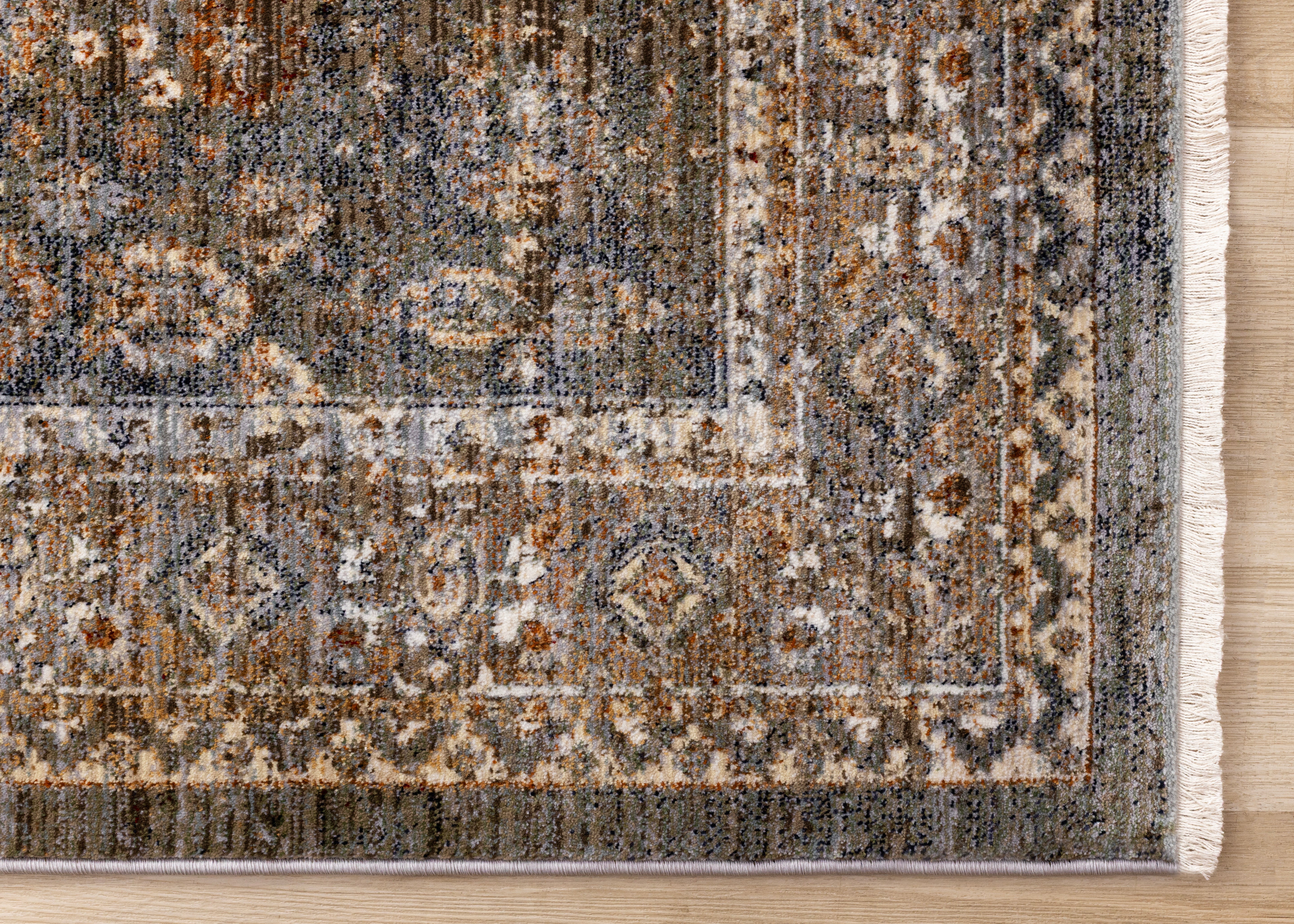 Serene Blue Orange Green Grey Classic Traditional Rug
