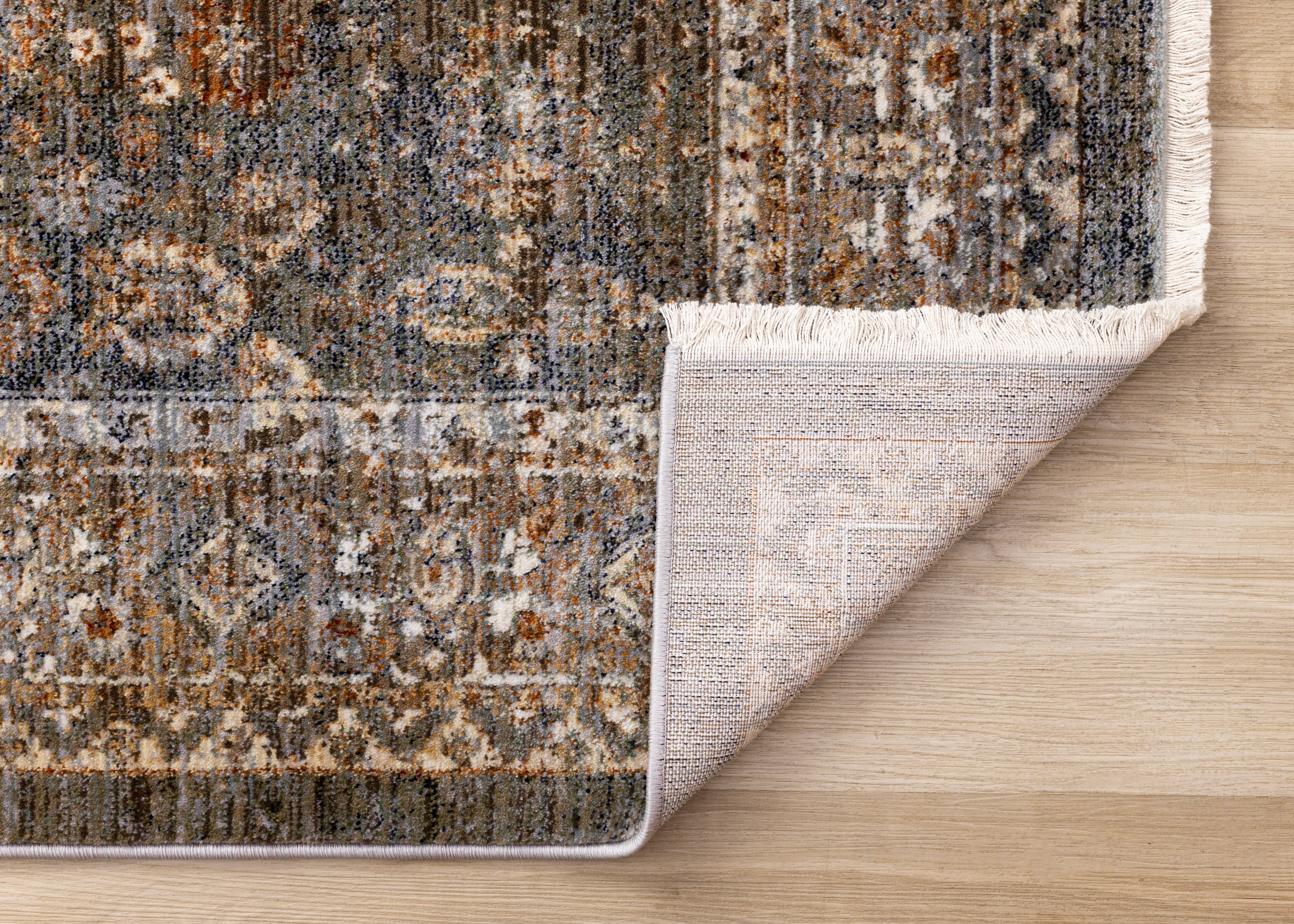 Serene Blue Orange Green Grey Classic Traditional Rug