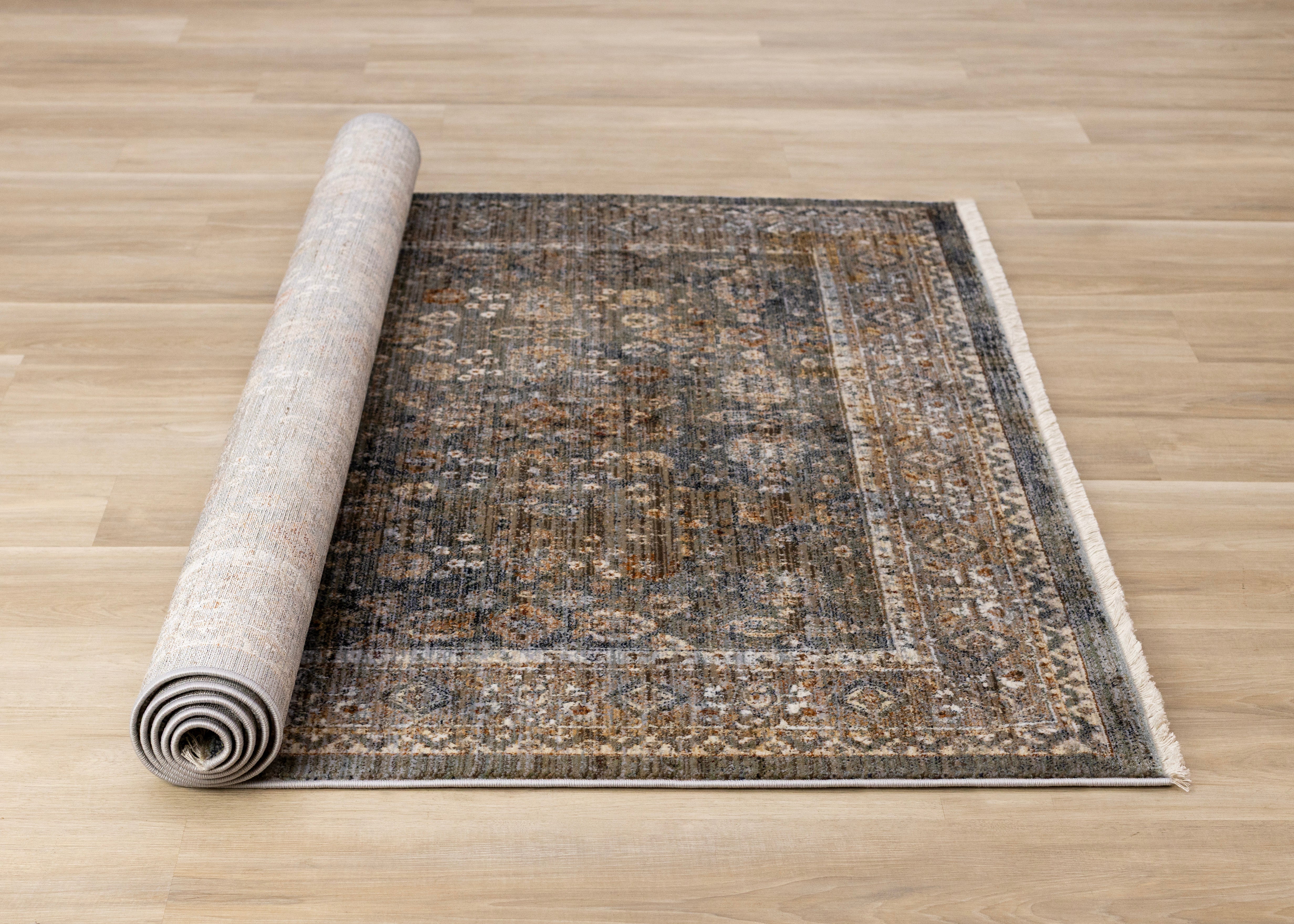 Serene Blue Orange Green Grey Classic Traditional Rug