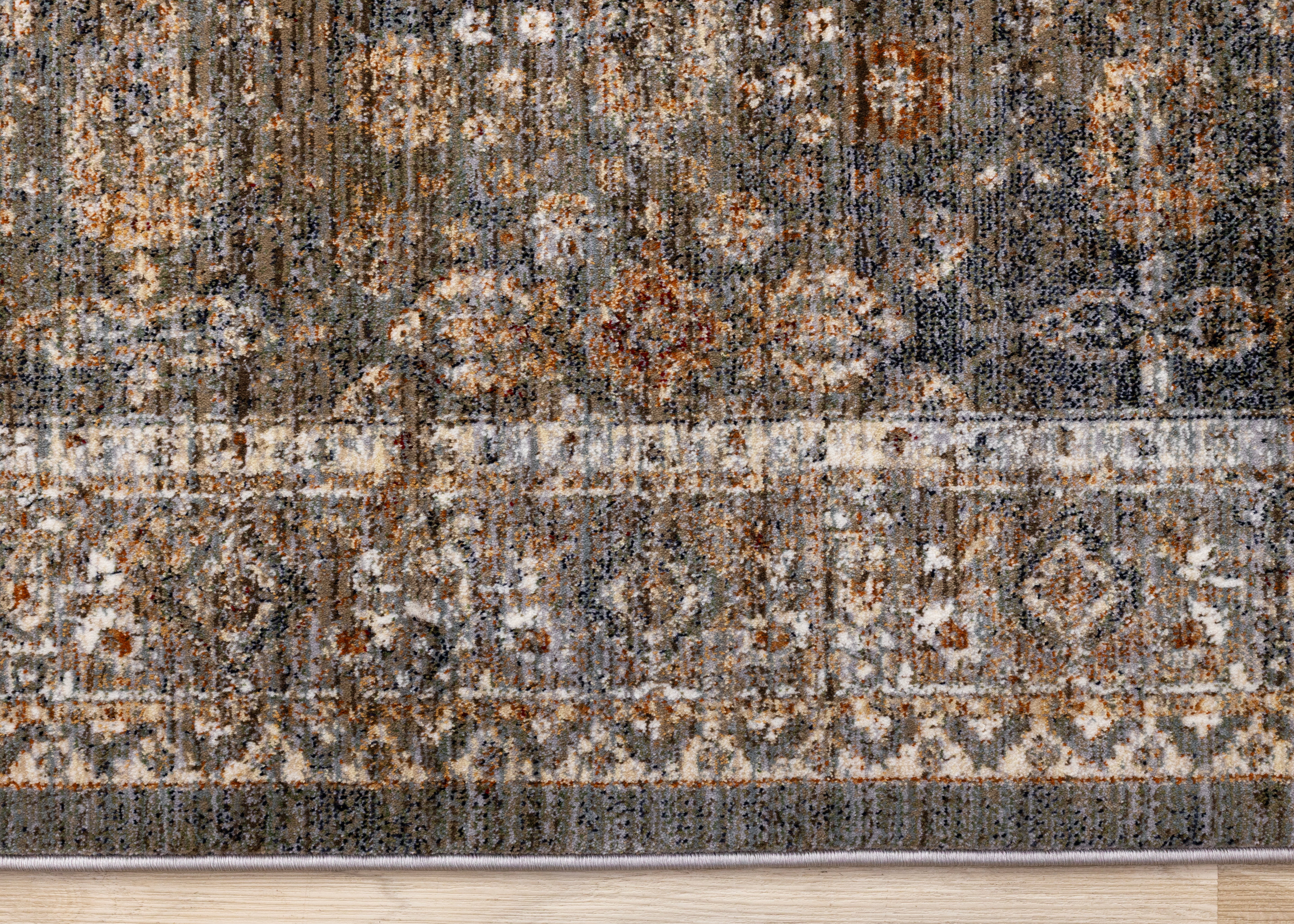Serene Blue Orange Green Grey Classic Traditional Rug