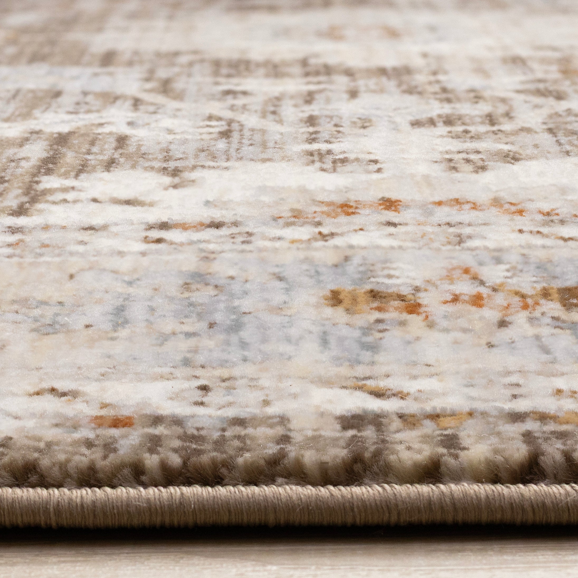 Serene Brown Orange Cream Grey Elegant Border Rug