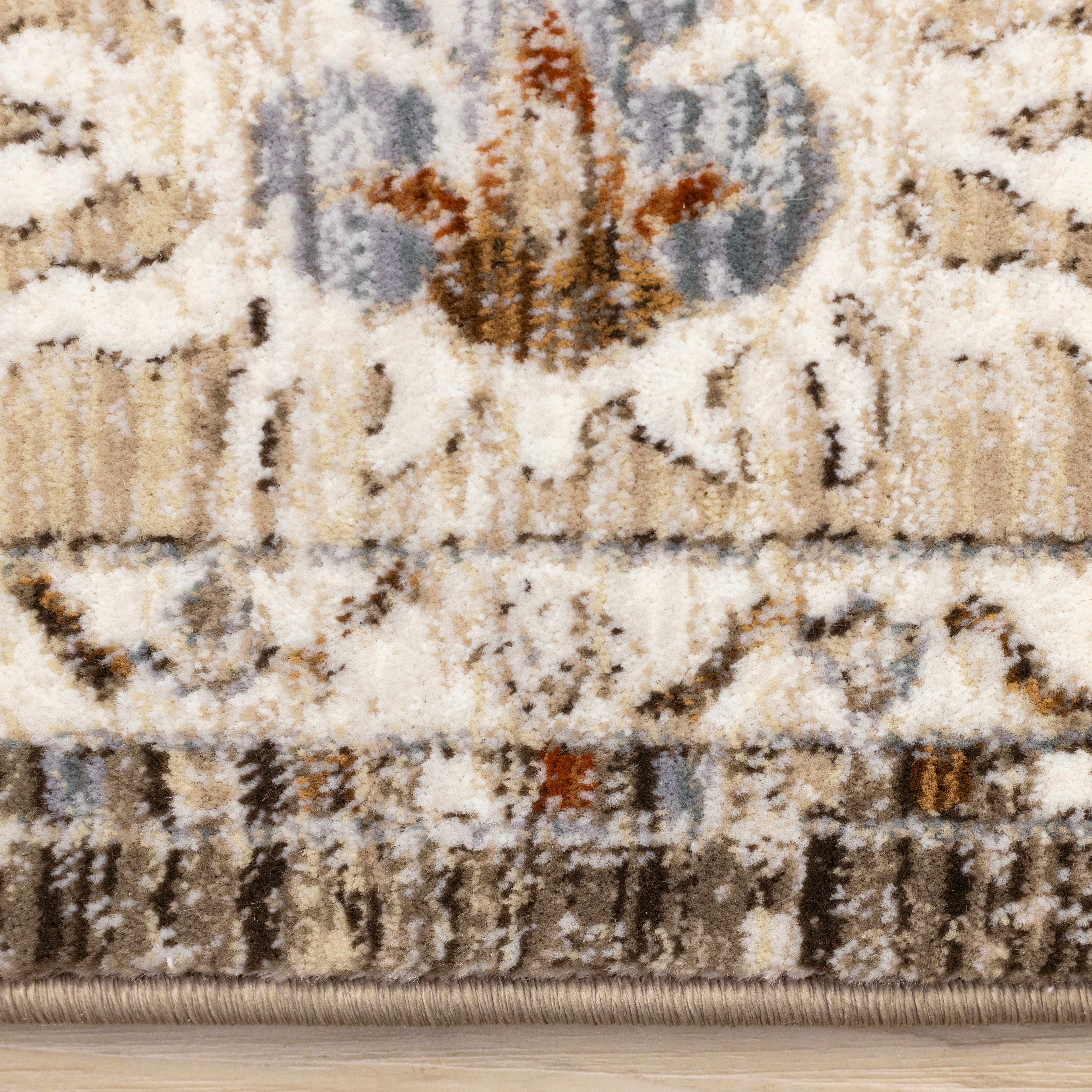 Serene Brown Orange Cream Grey Elegant Border Rug