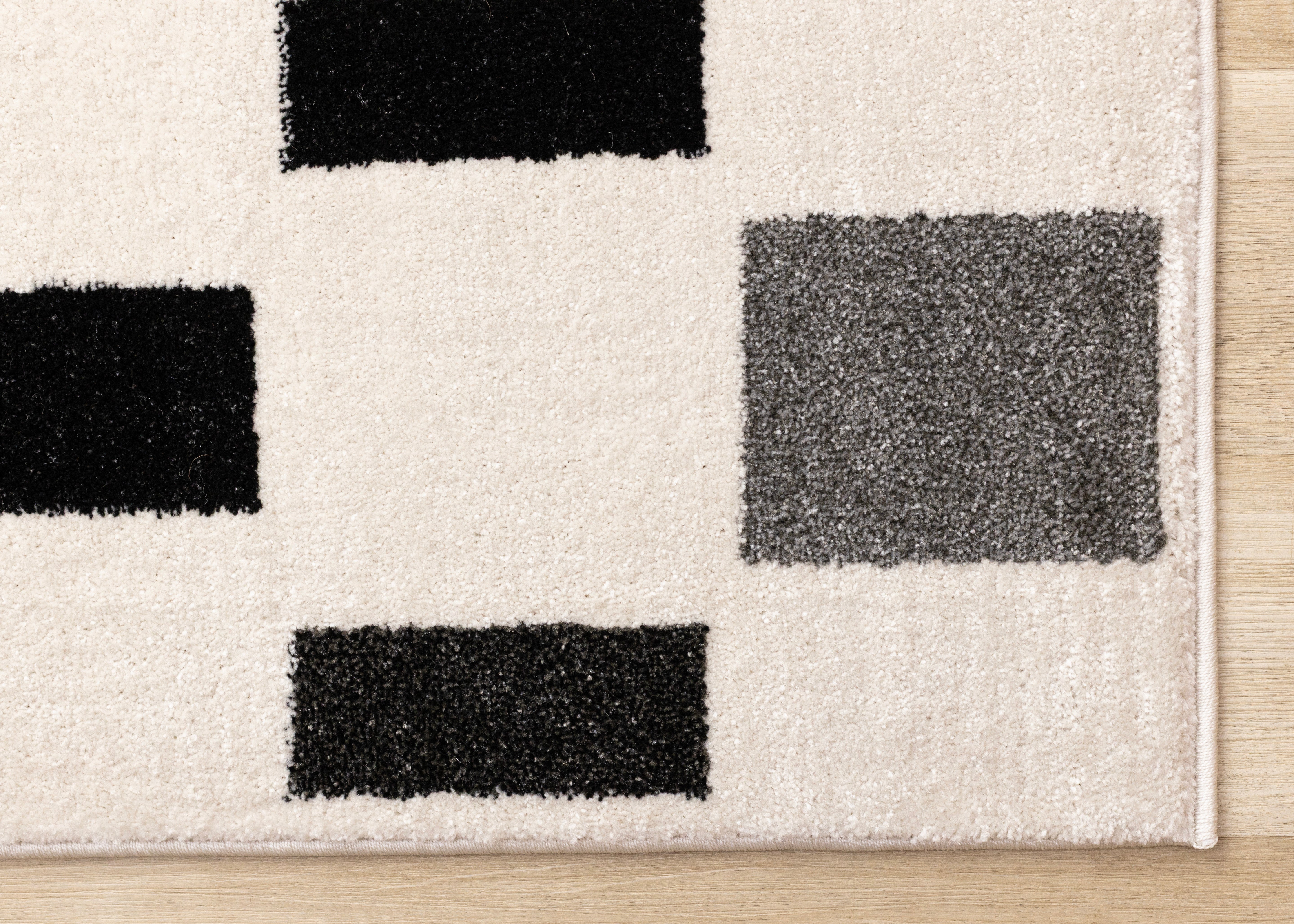Shade Black Grey White Taupe Rectangle Rows Design Rug