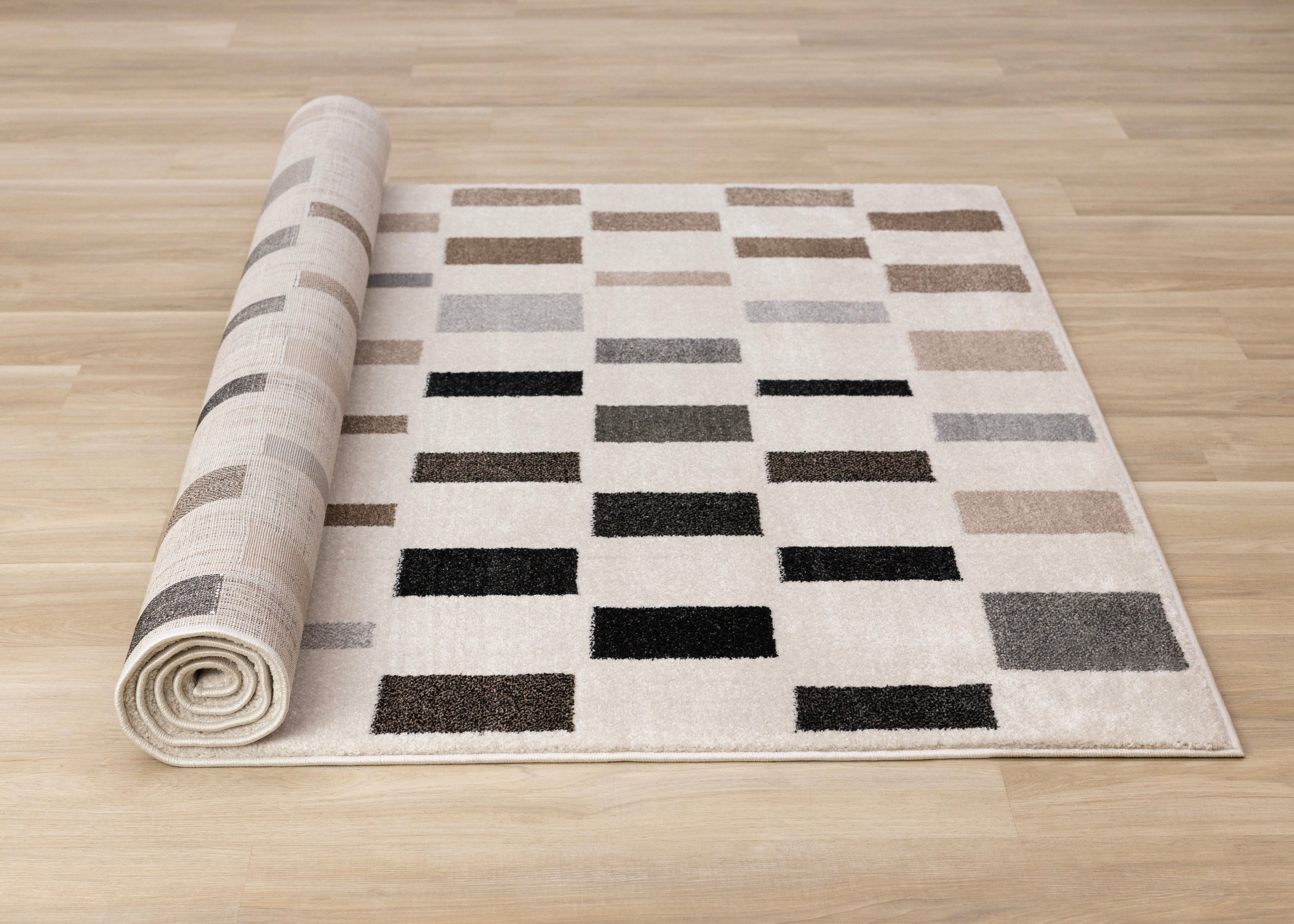 Shade Black Grey White Taupe Rectangle Rows Design Rug