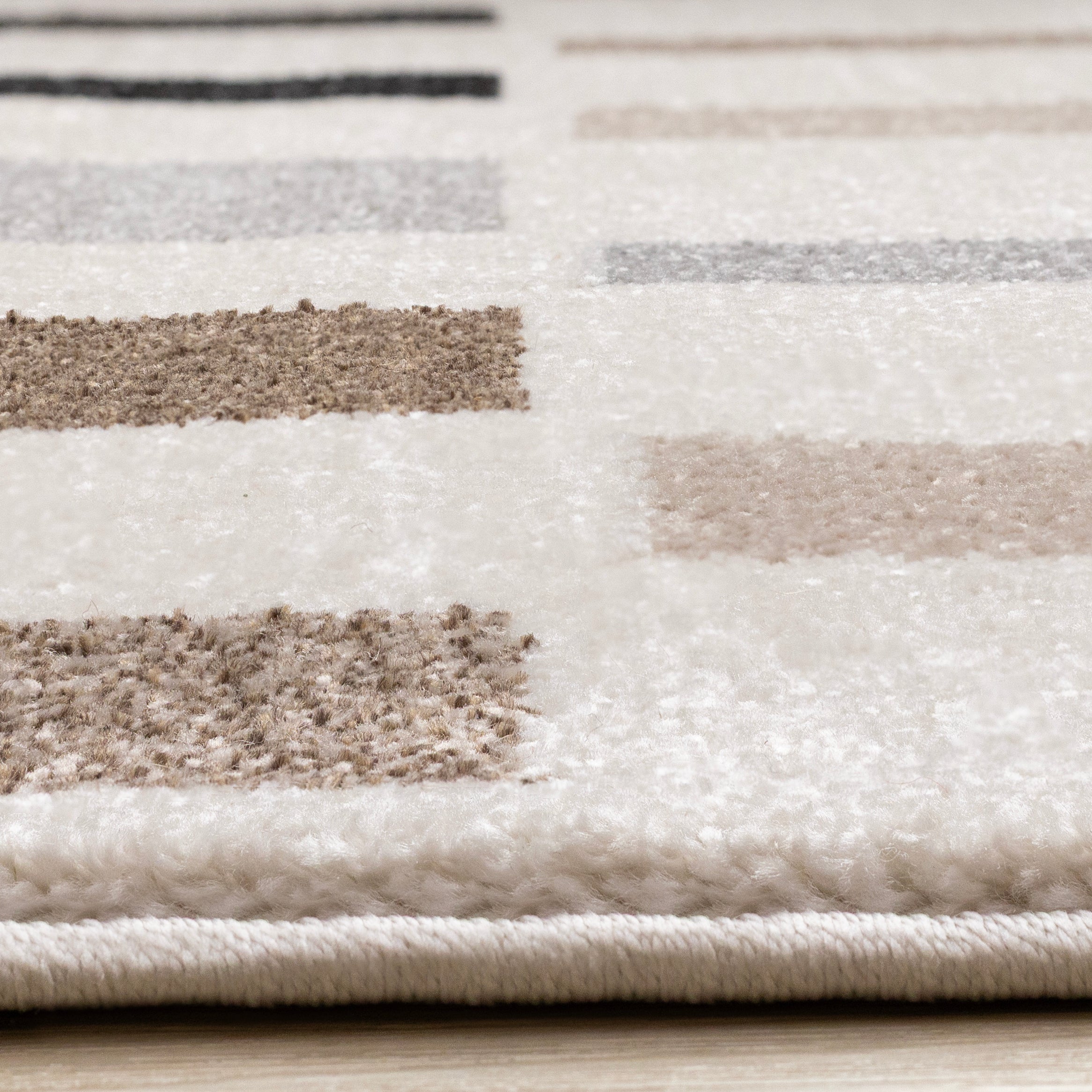 Shade Black Grey White Taupe Rectangle Rows Design Rug