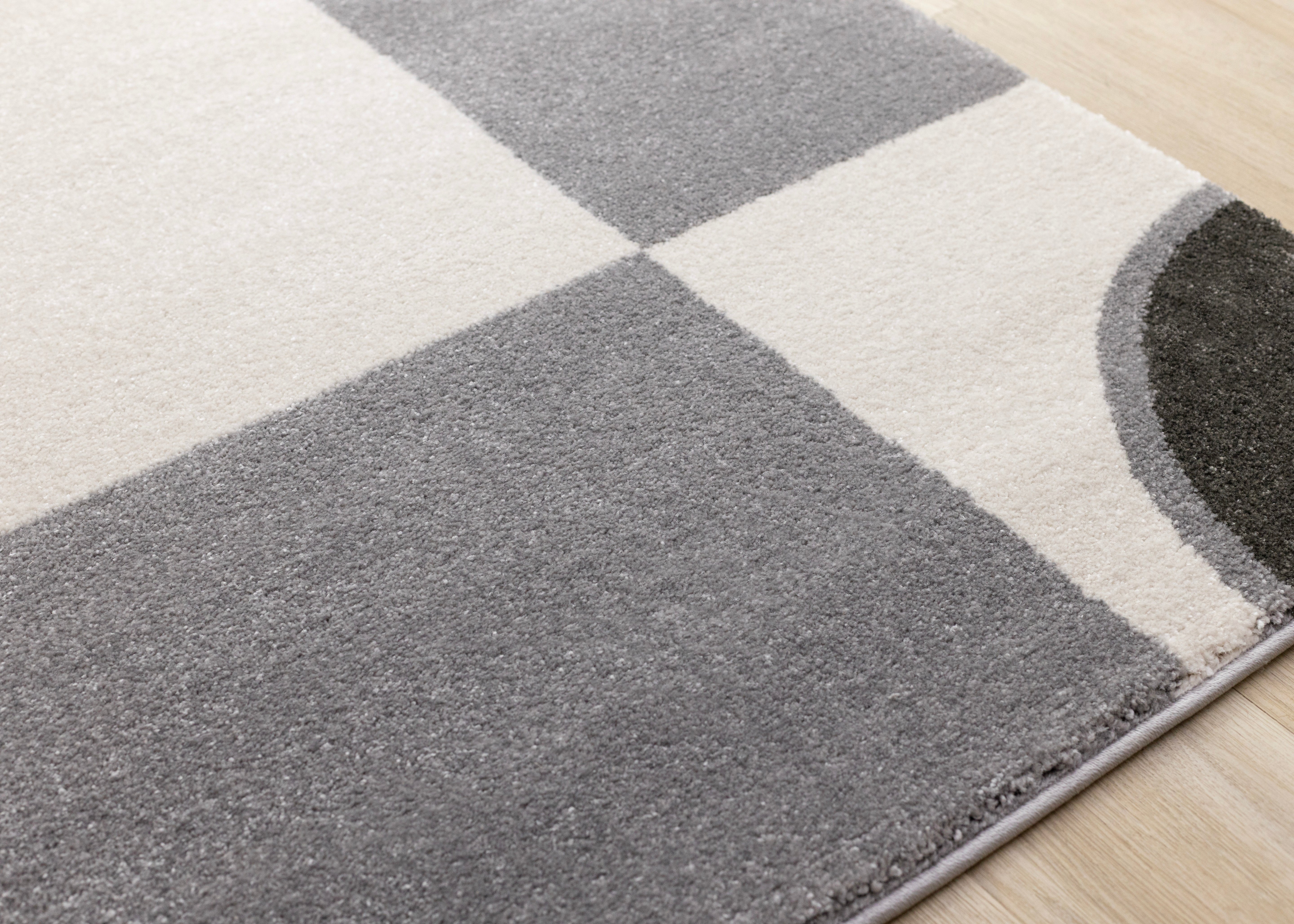Shade Grey Black White Mid Century Geometric Design Rug