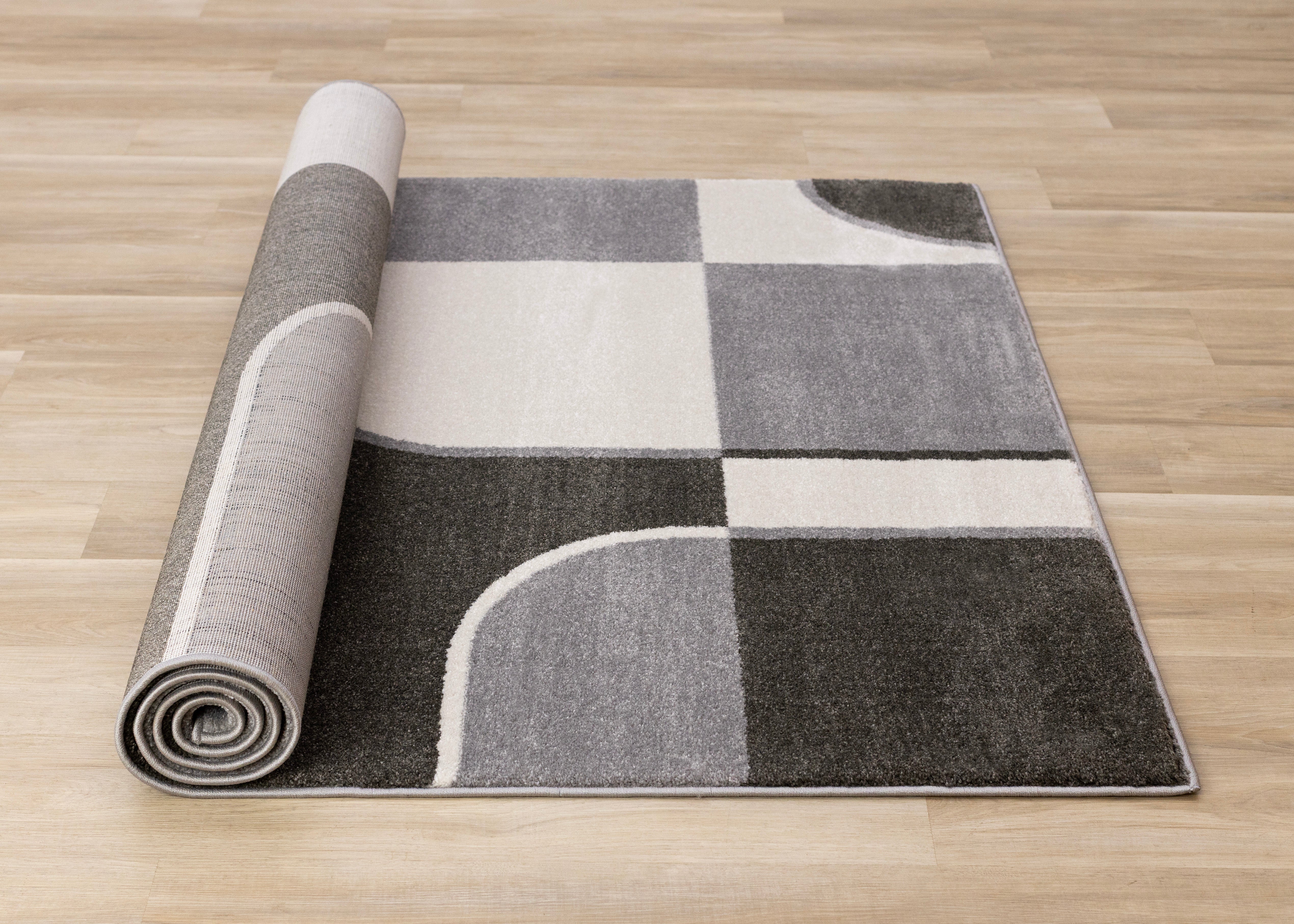 Shade Grey Black White Mid Century Geometric Design Rug