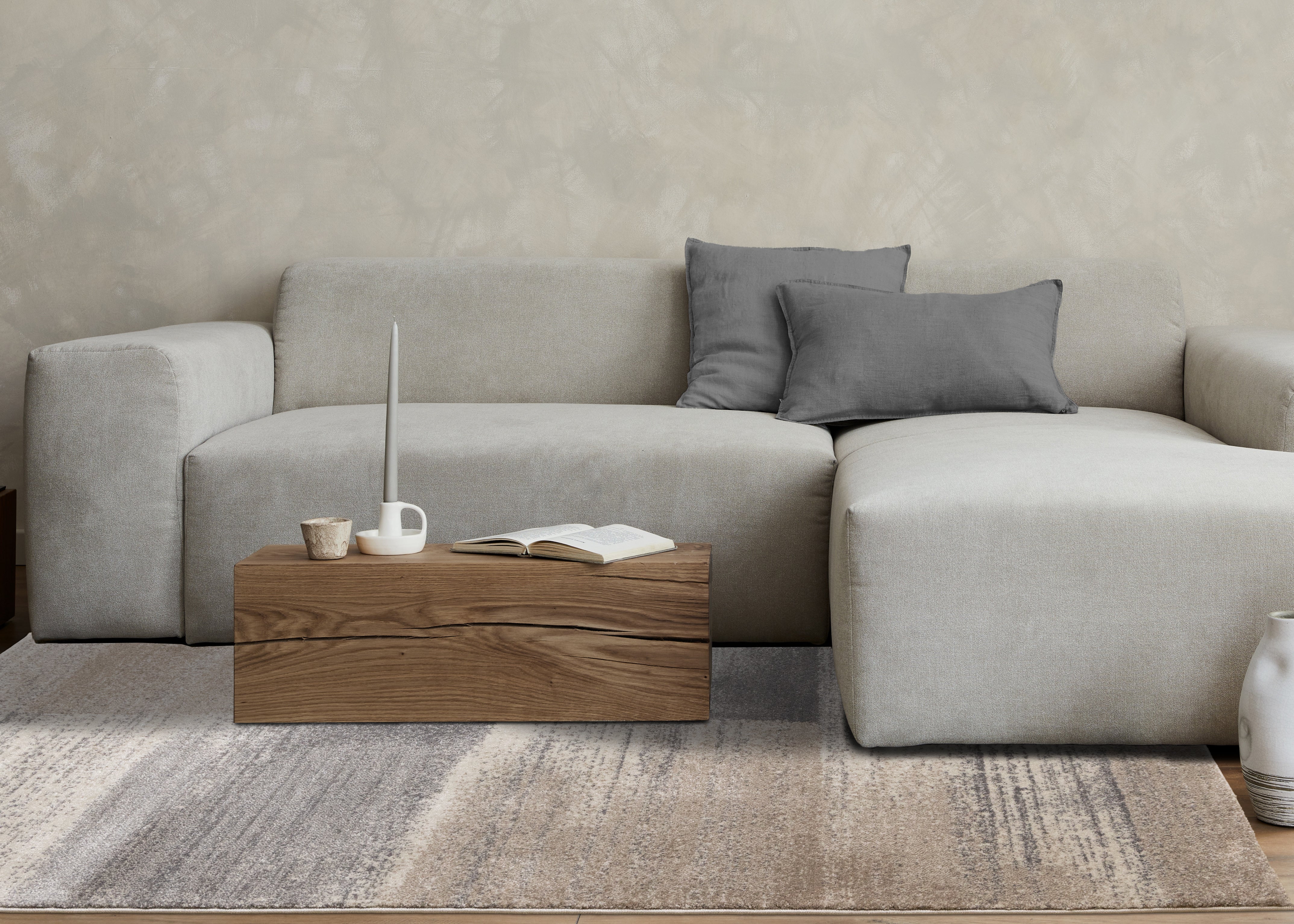 Shade Cream Taupe Grey Distressed Patches Rug