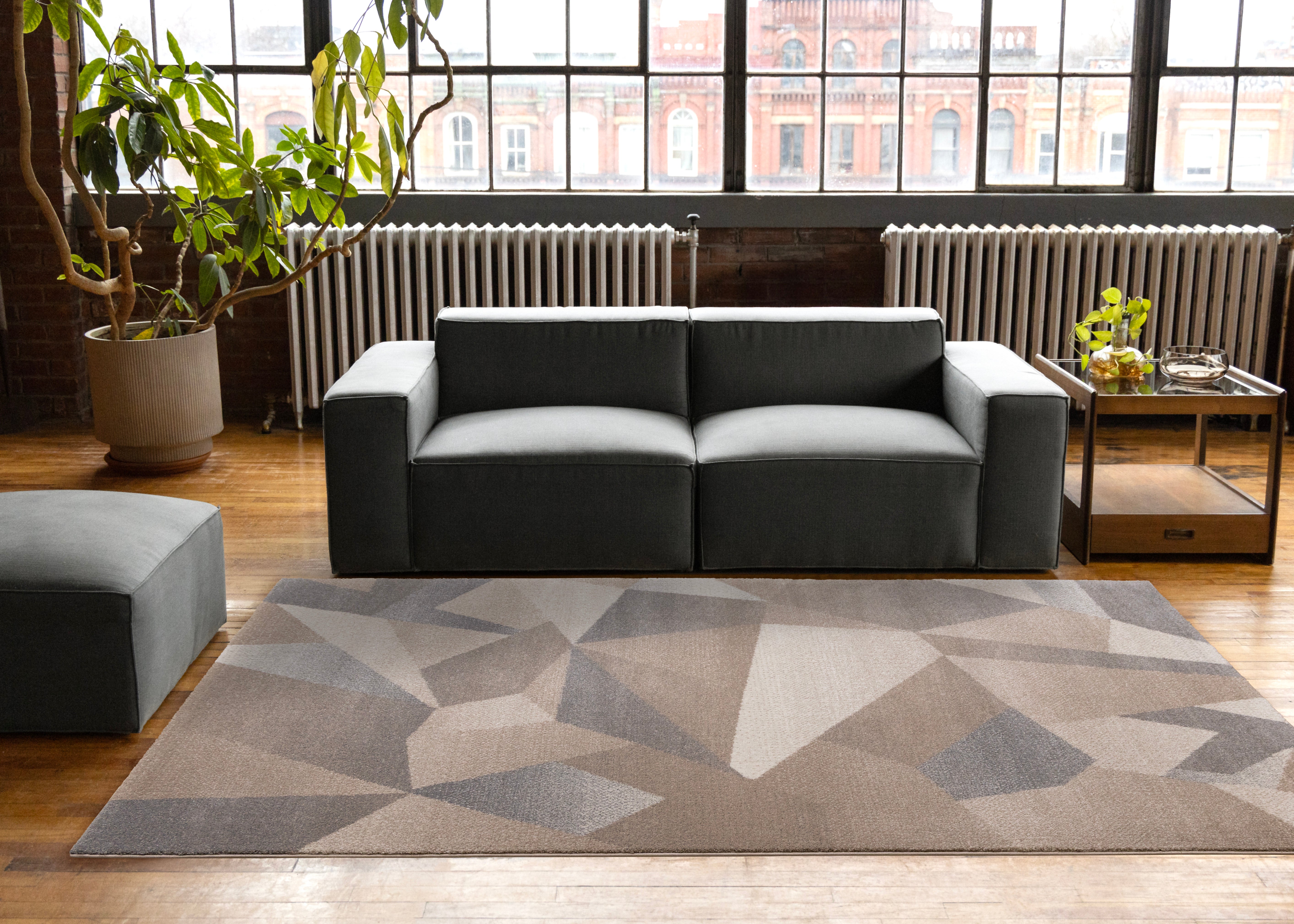 Shade Taupe Beige Grey White Shattered Geometric Design Rug