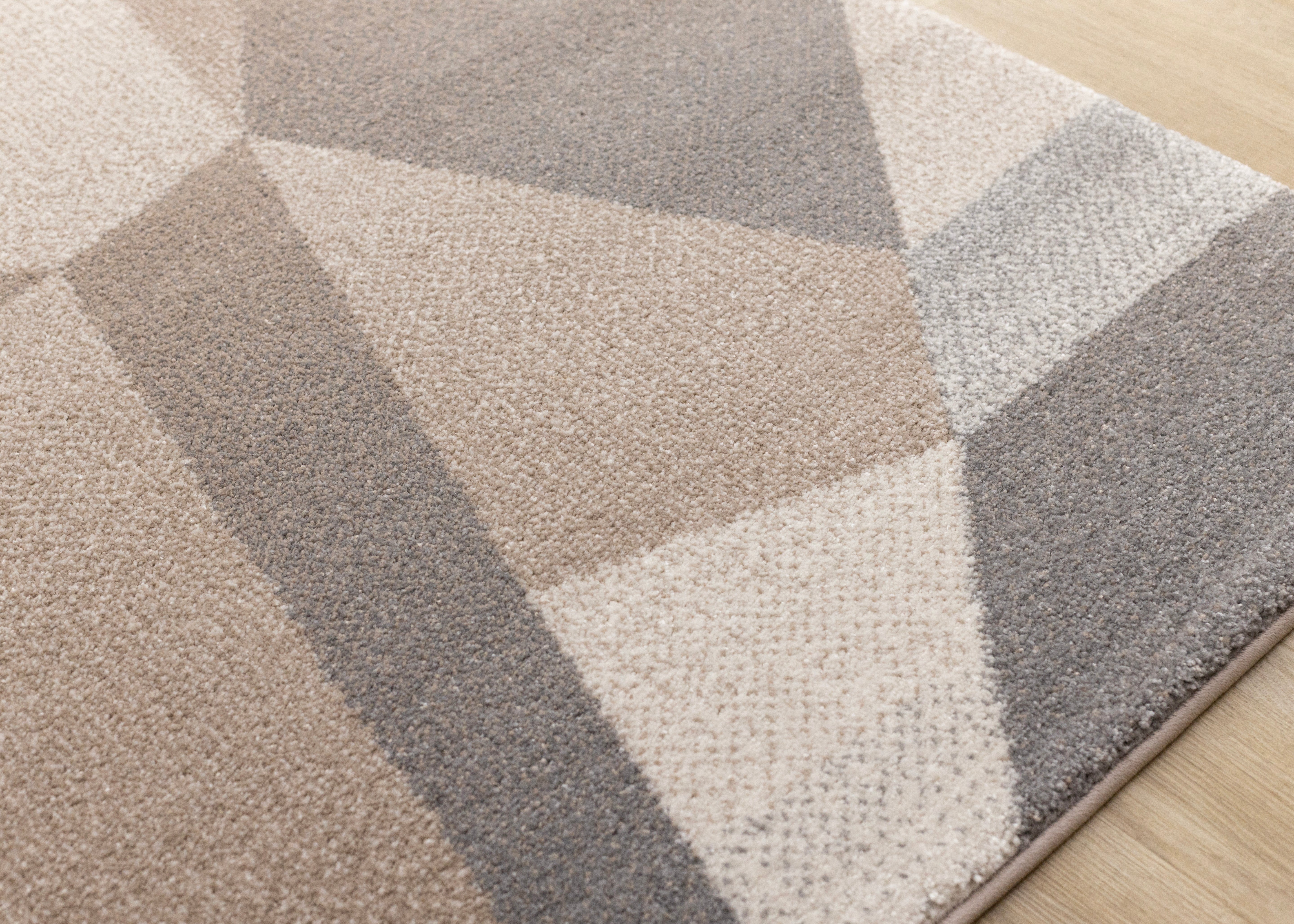 Shade Taupe Beige Grey White Shattered Geometric Design Rug