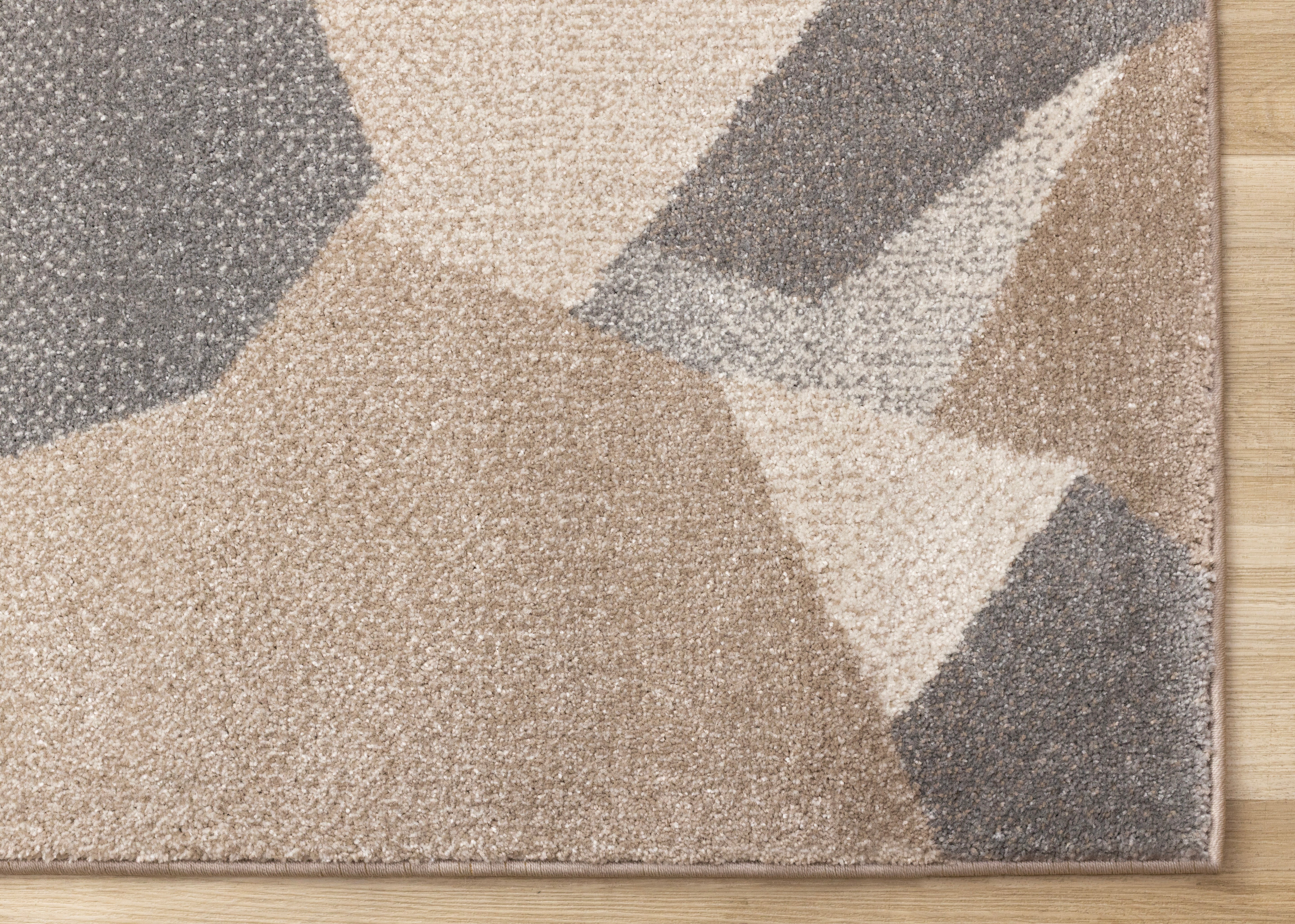 Shade Taupe Beige Grey White Shattered Geometric Design Rug