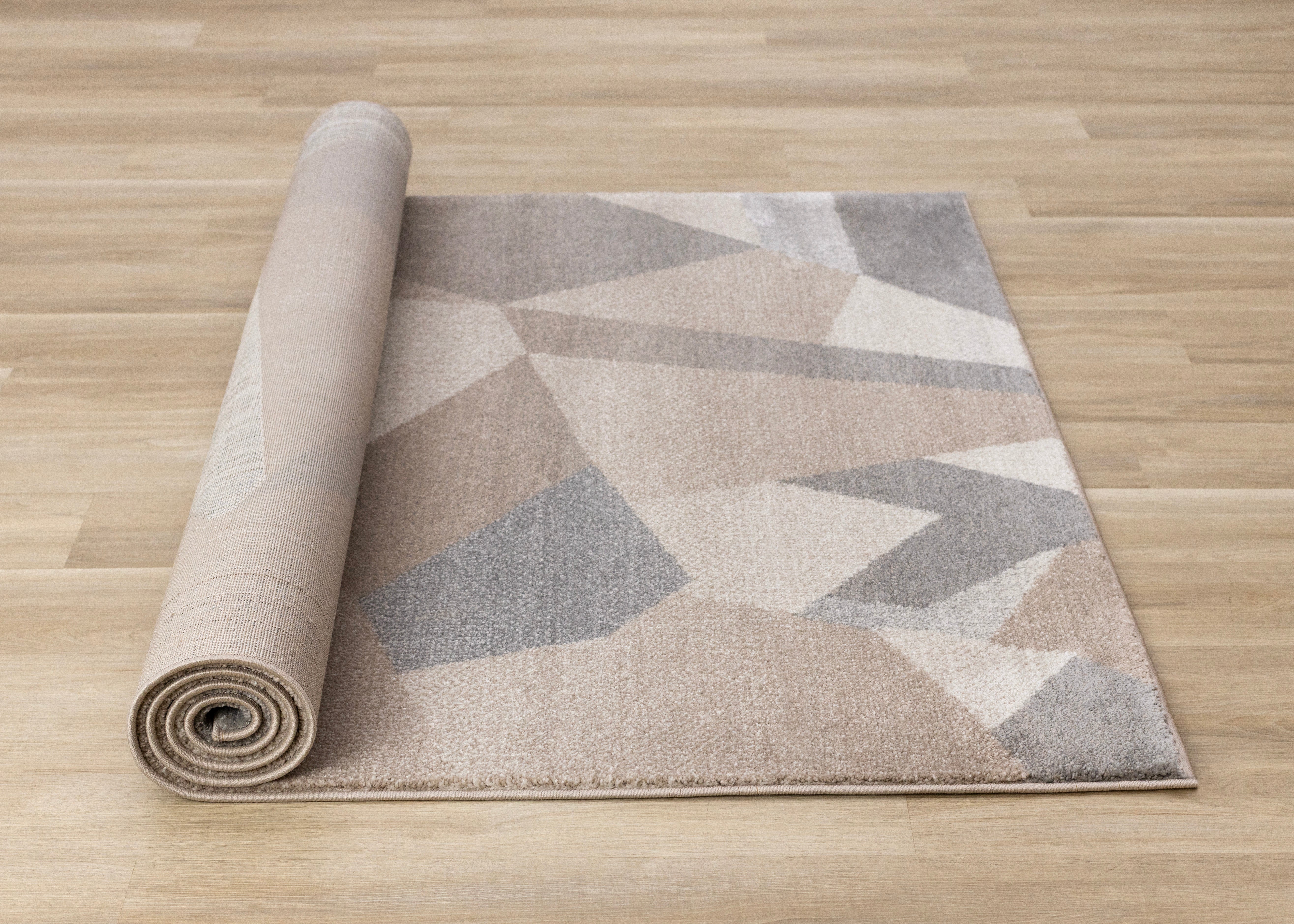 Shade Taupe Beige Grey White Shattered Geometric Design Rug
