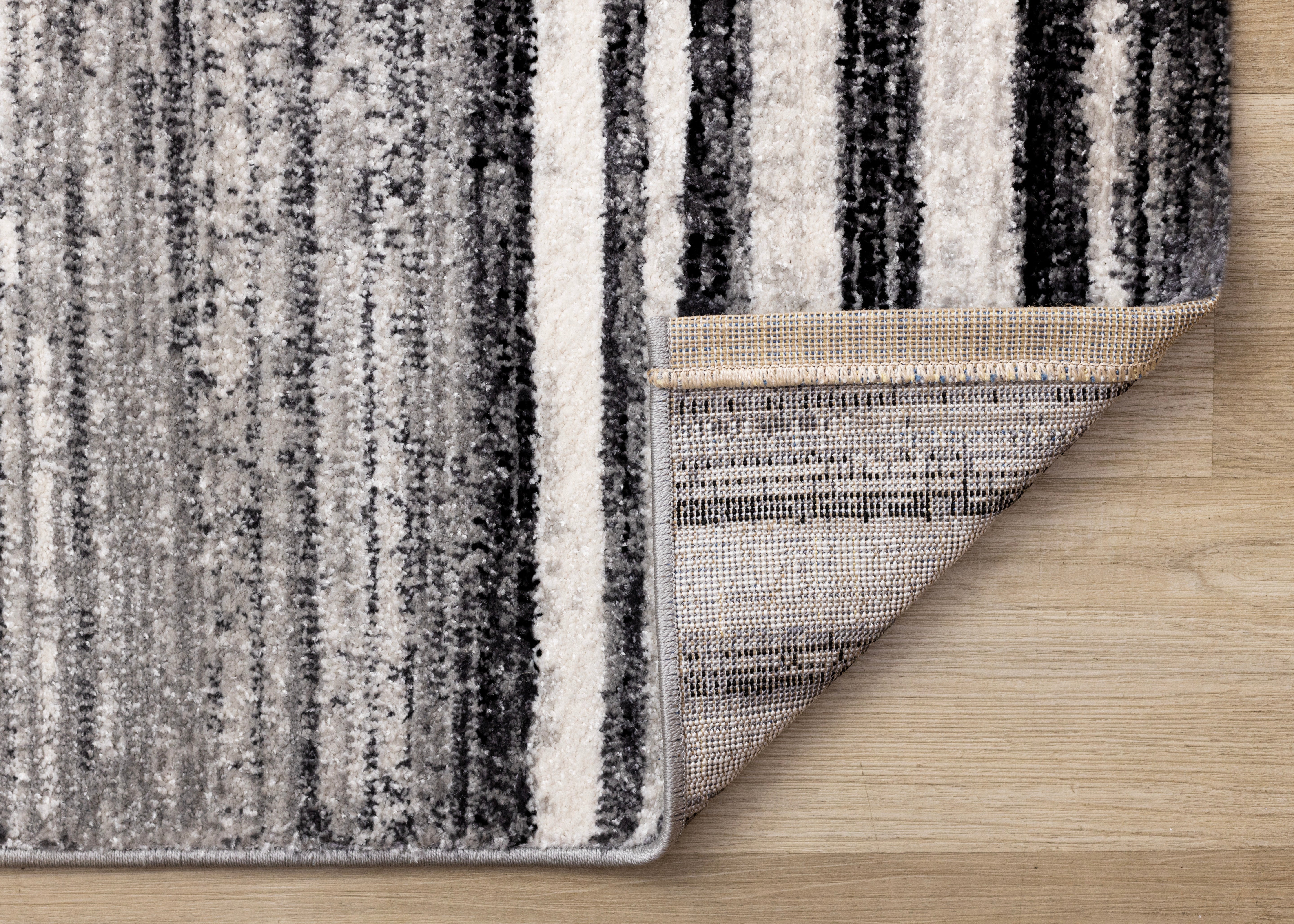 Slate Black Grey White Distressed Lines Rug