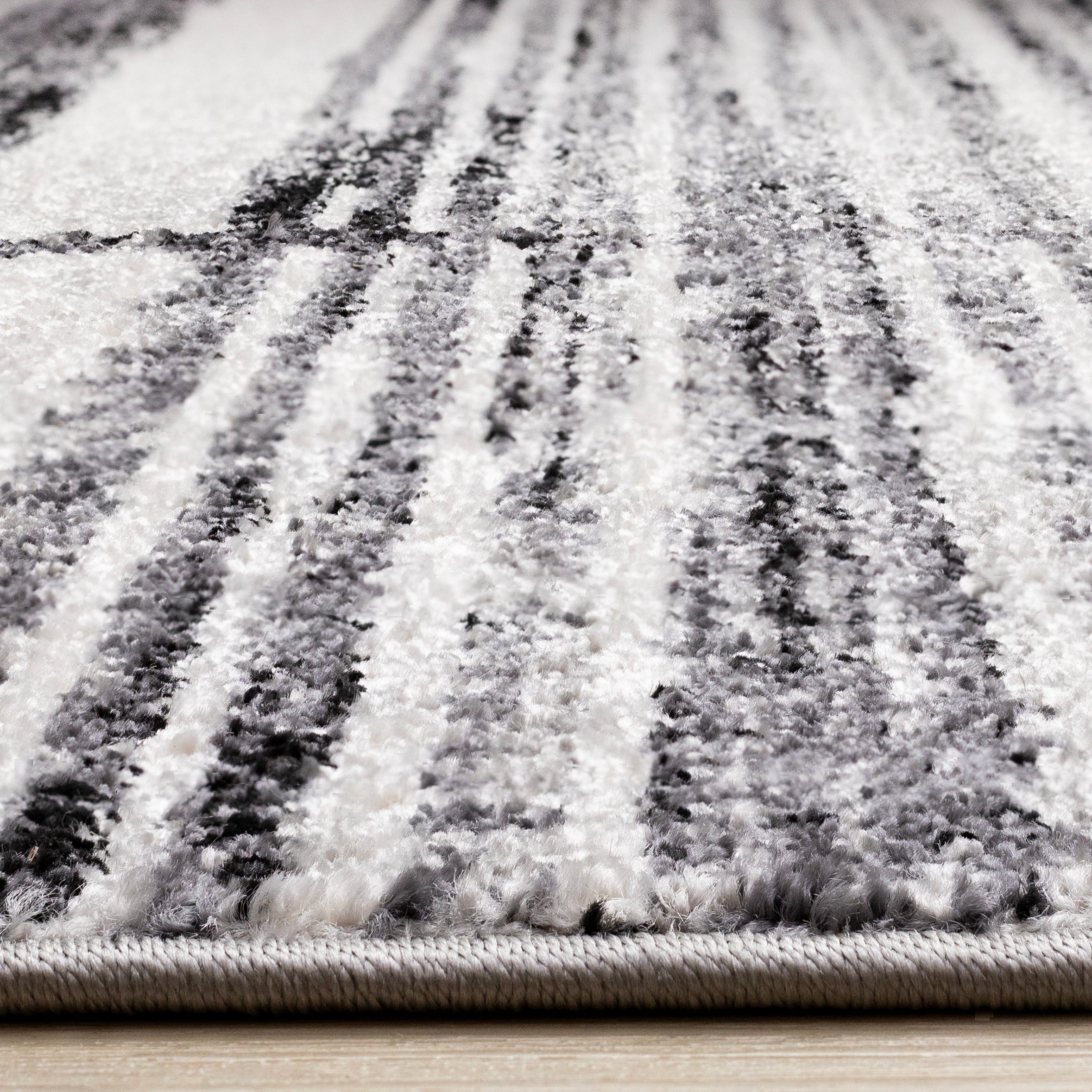 Slate Black Grey White Distressed Lines Rug