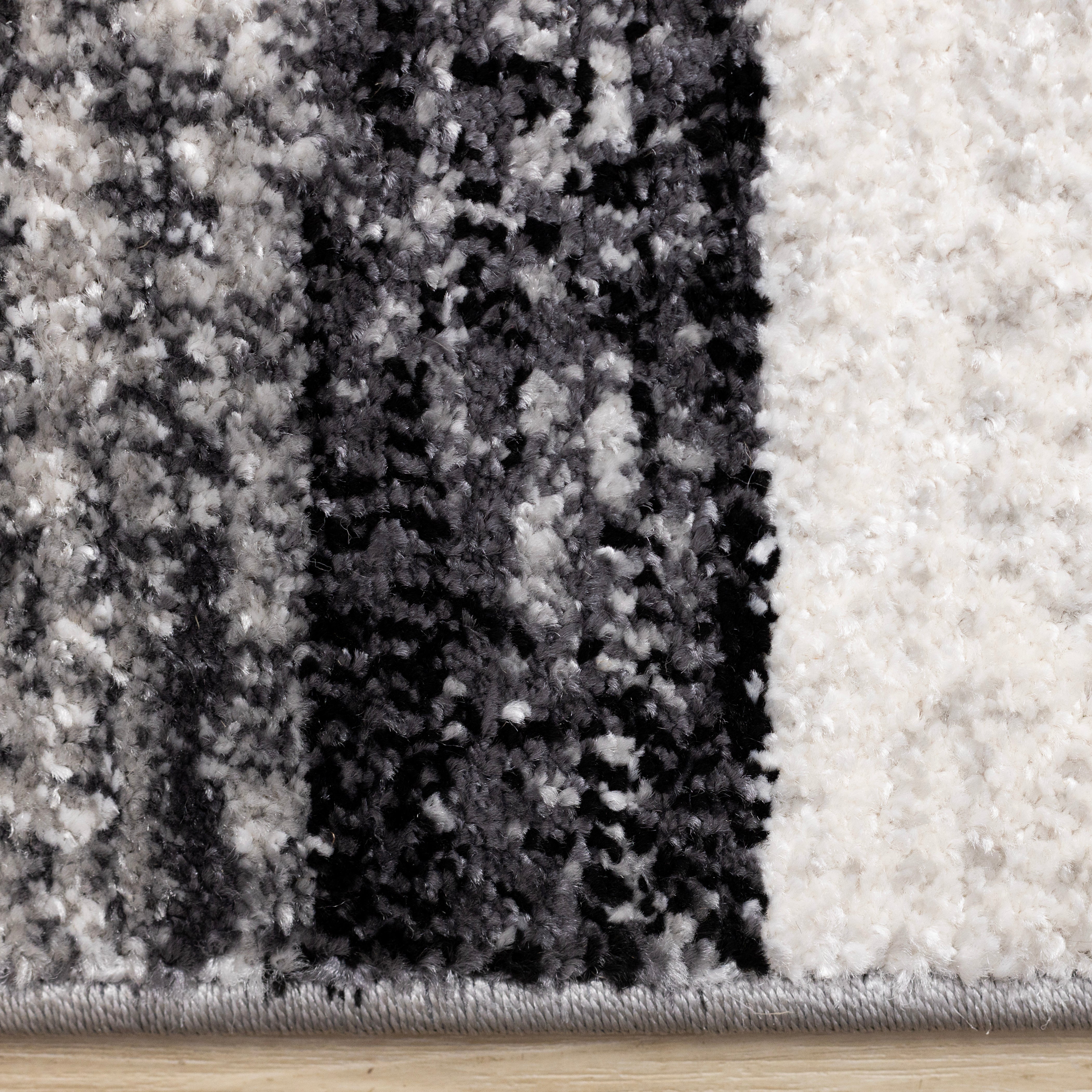 Slate Black Grey White Distressed Lines Rug