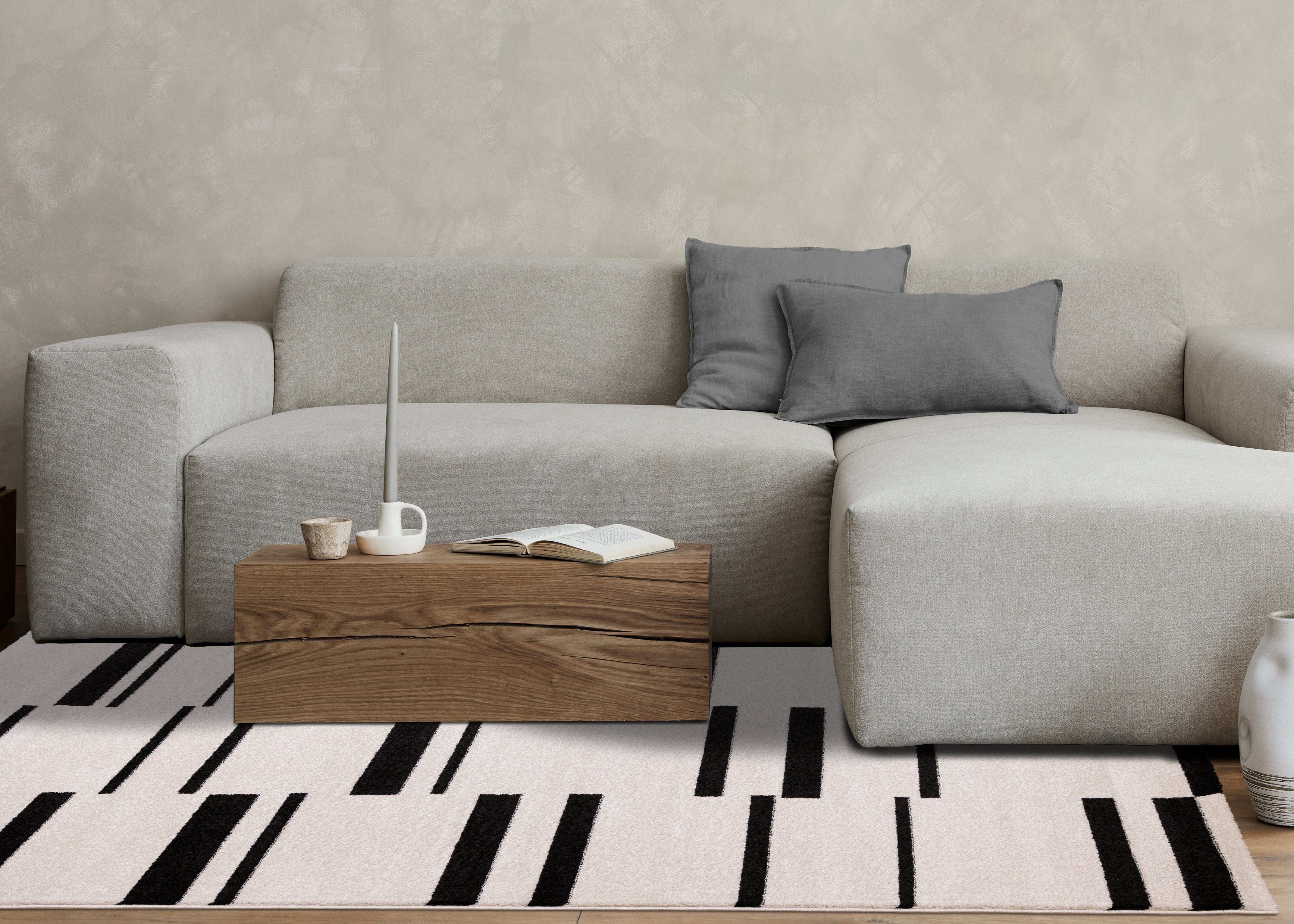 Slate White Black Column Stripes Rug