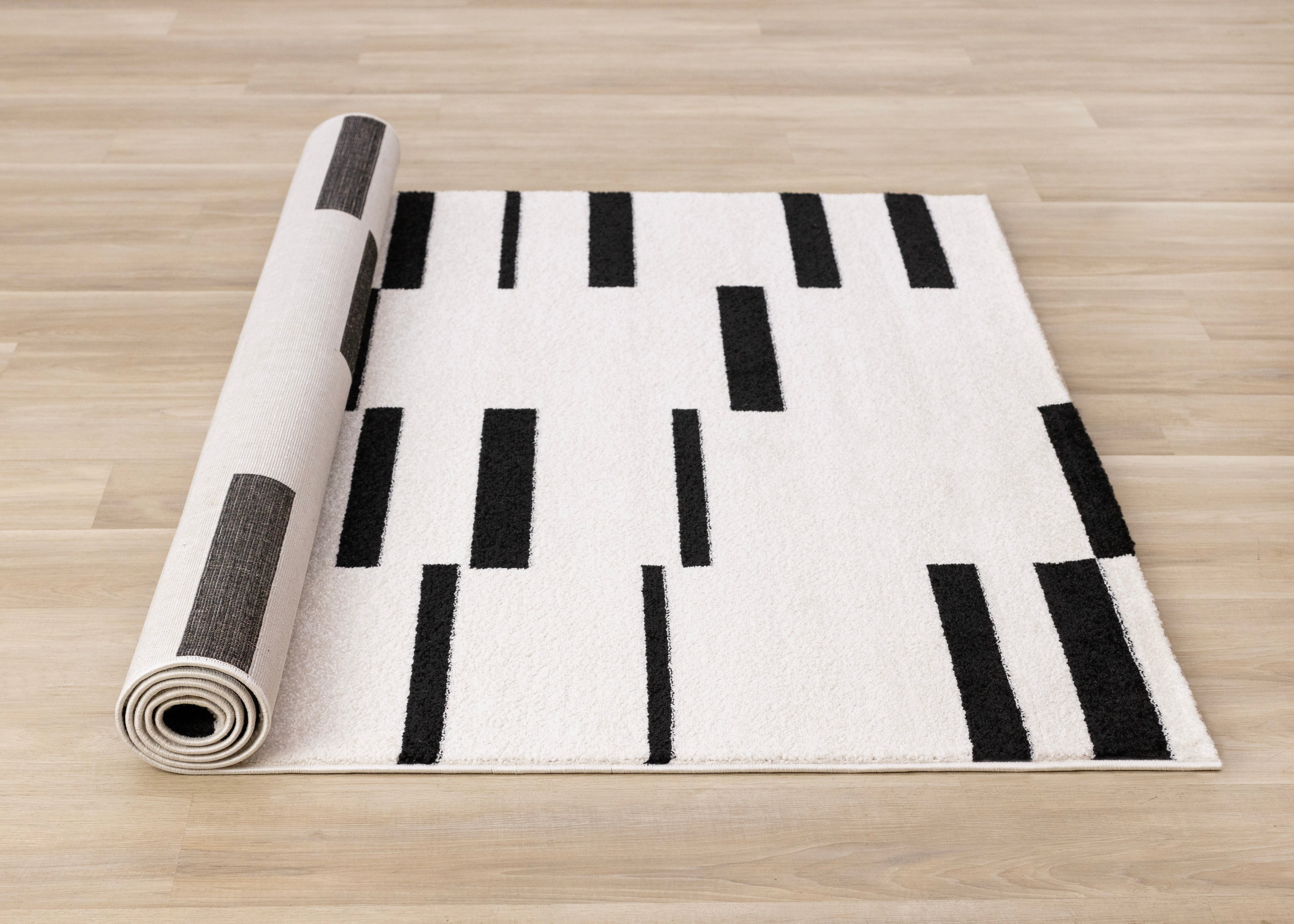 Slate White Black Column Stripes Rug