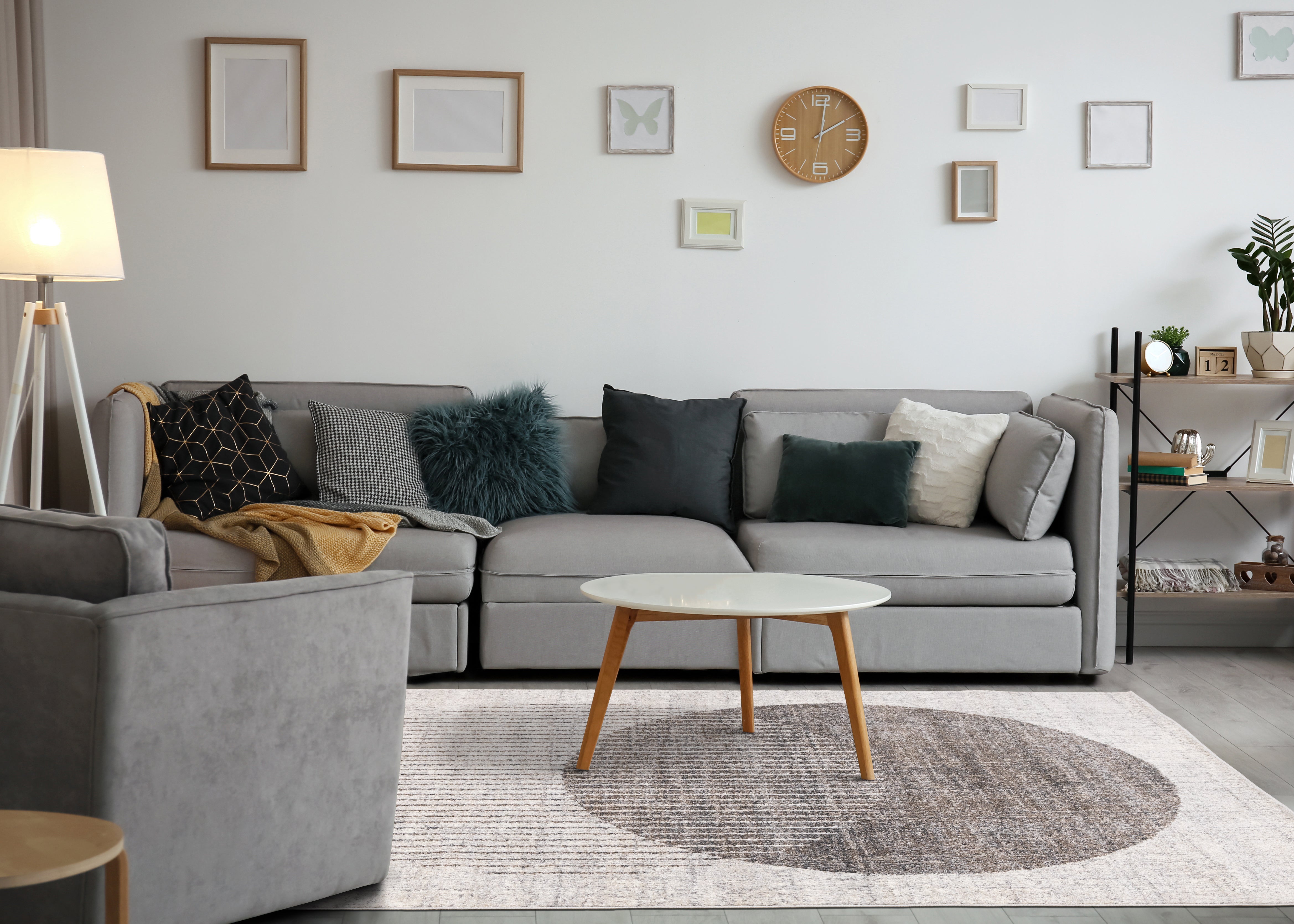 Swift Grey White Two Merging Circles Rug