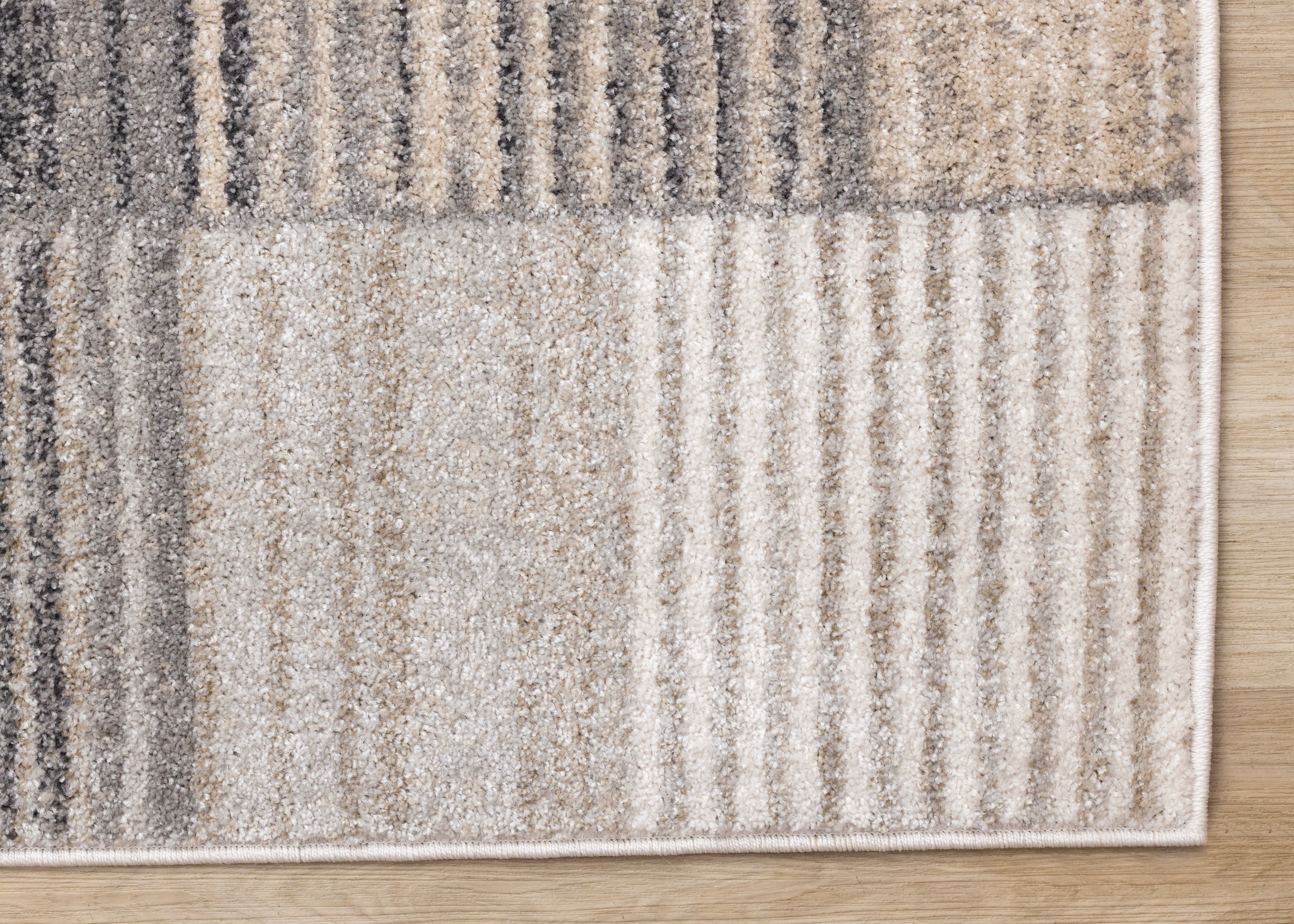 Swift White Grey Beige Striped Blocks Rug