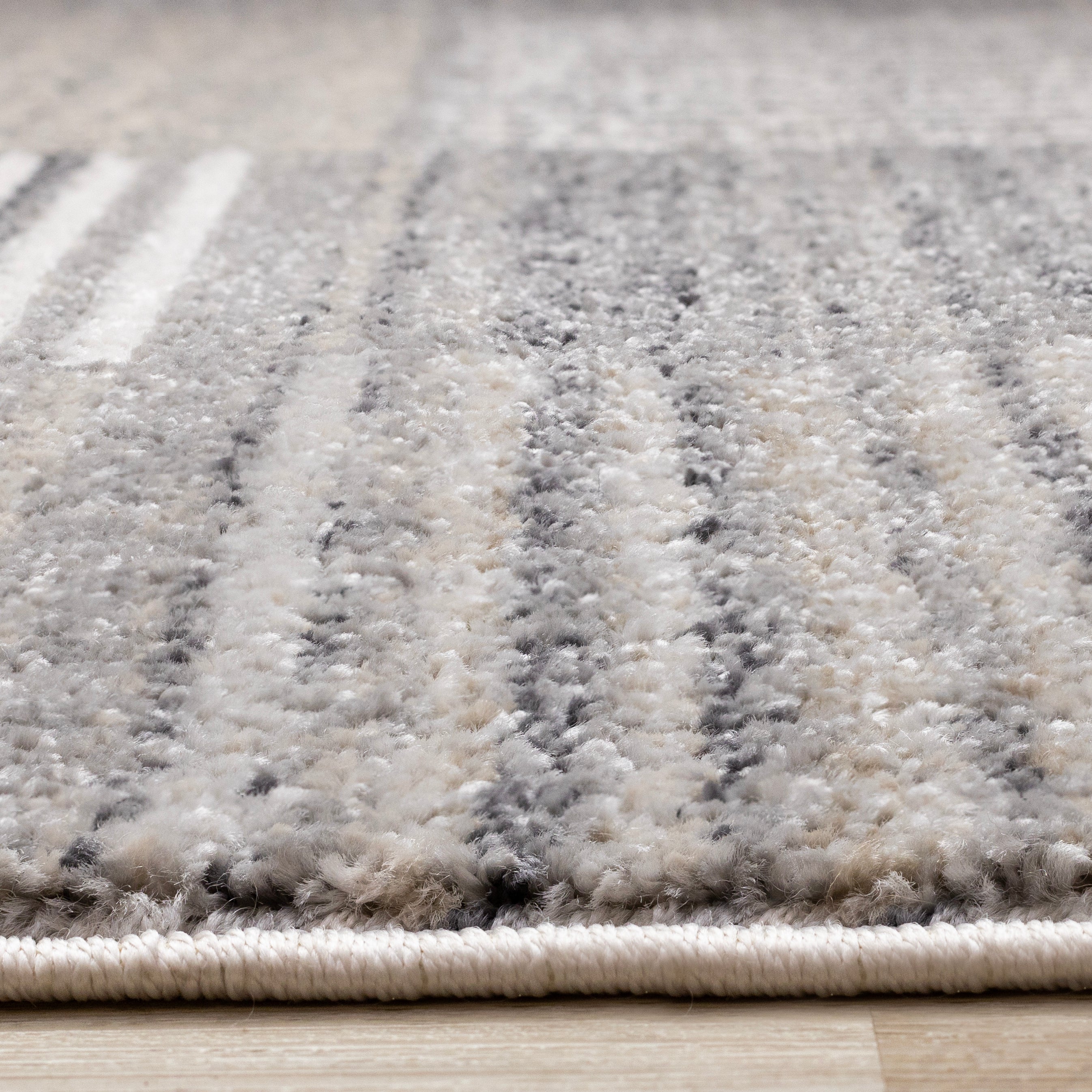 Swift White Grey Beige Striped Blocks Rug