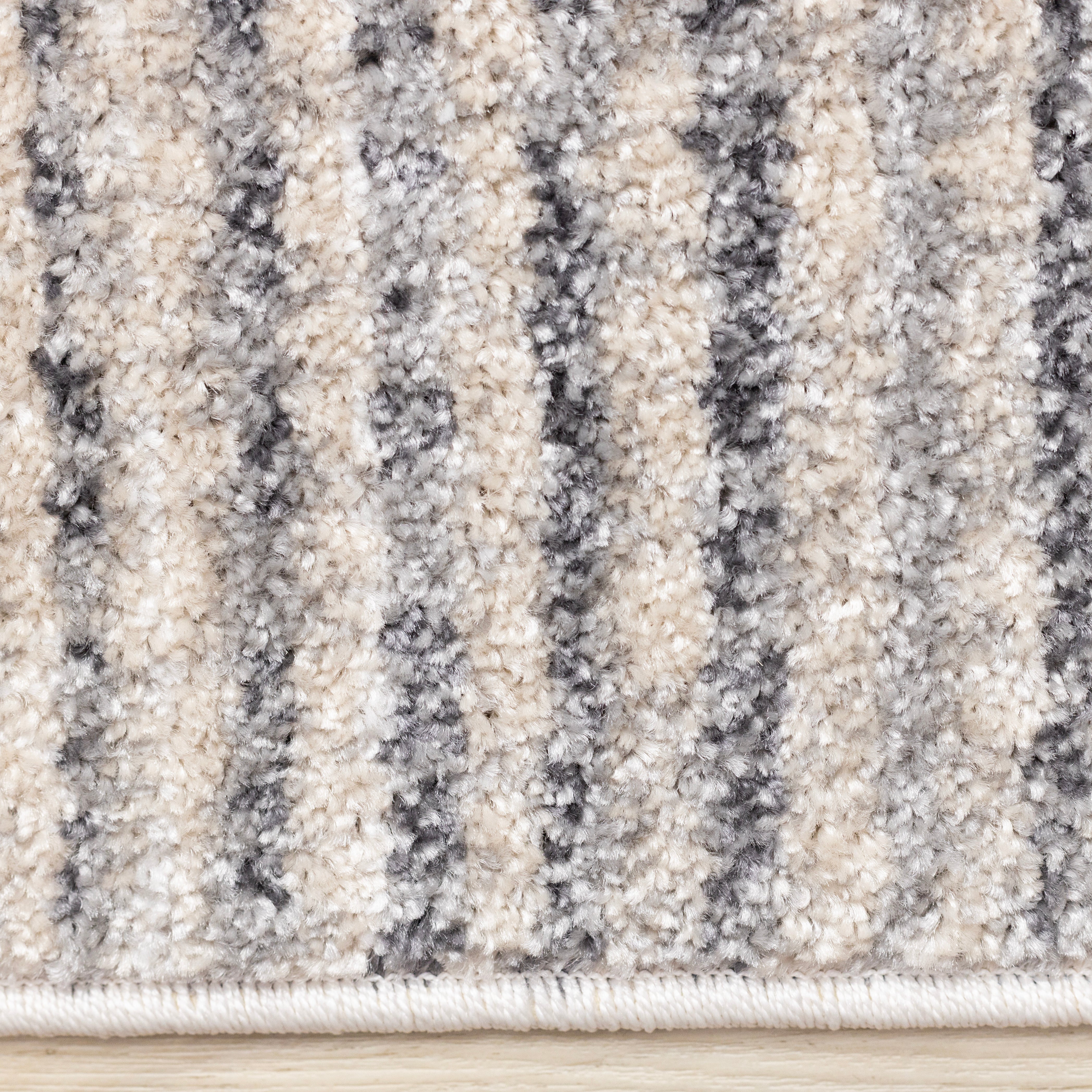Swift White Grey Beige Striped Blocks Rug