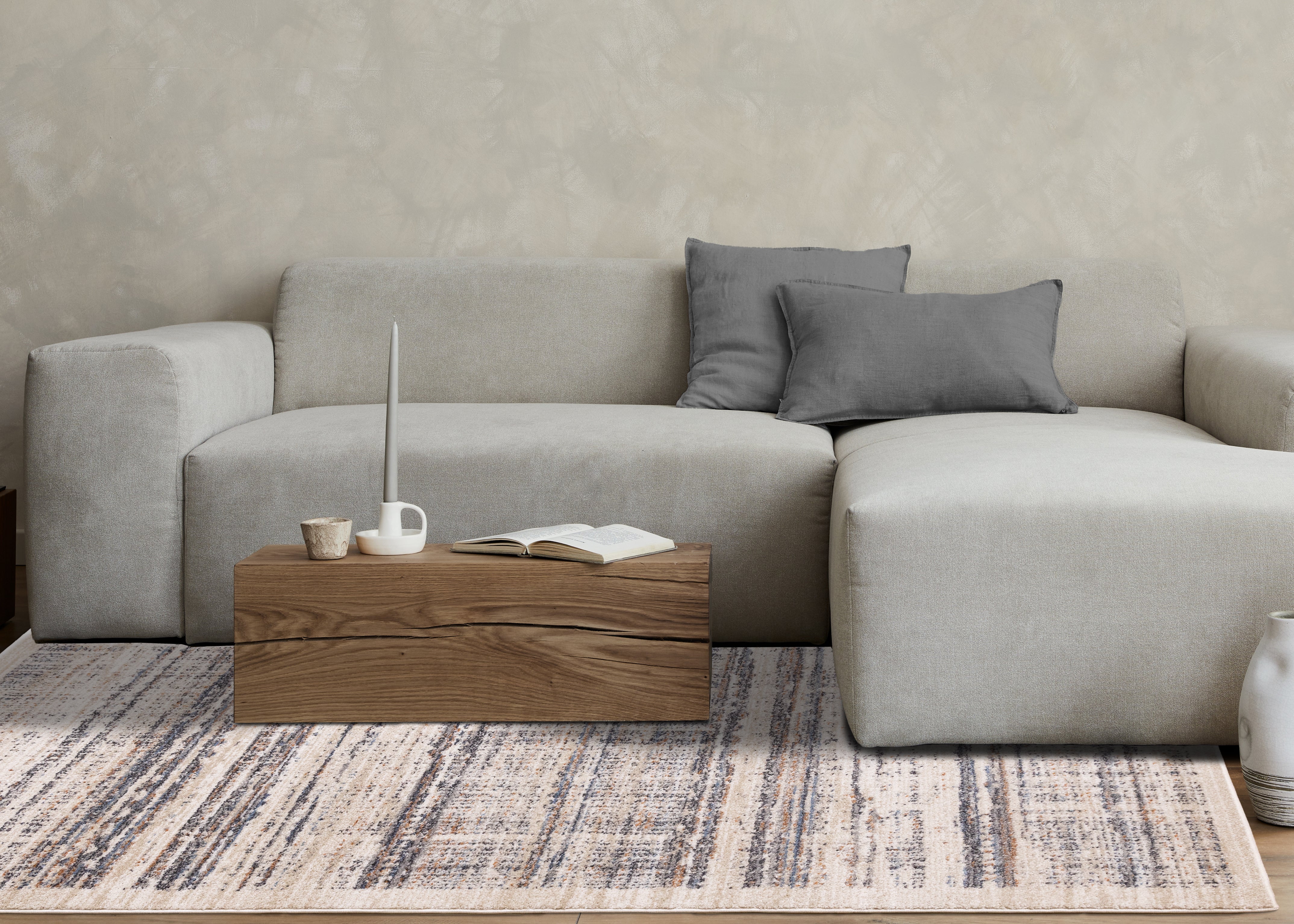 Swift Cream Taupe Distressed Lines Rug
