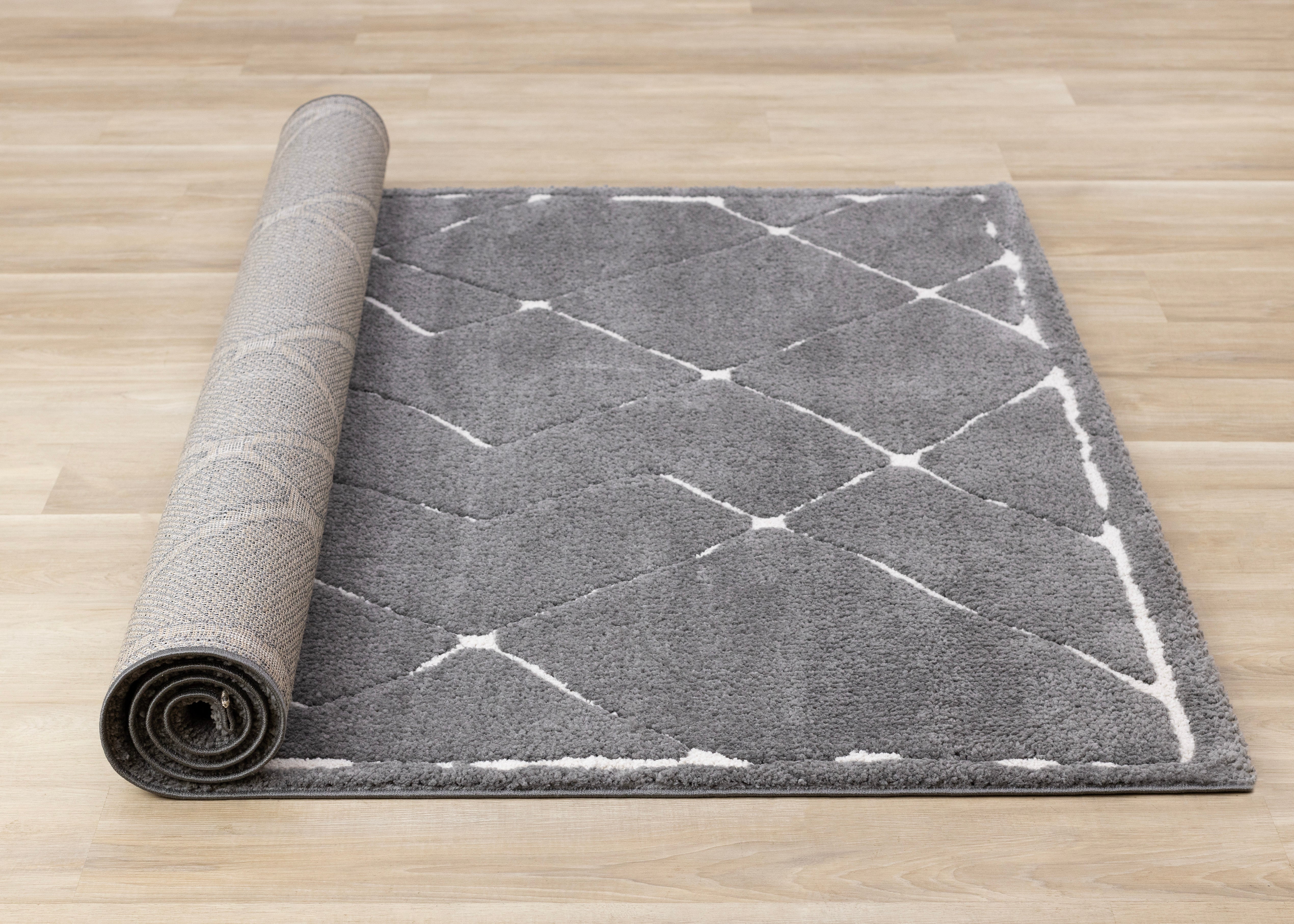 Talia Grey White Broken Lattice Rug