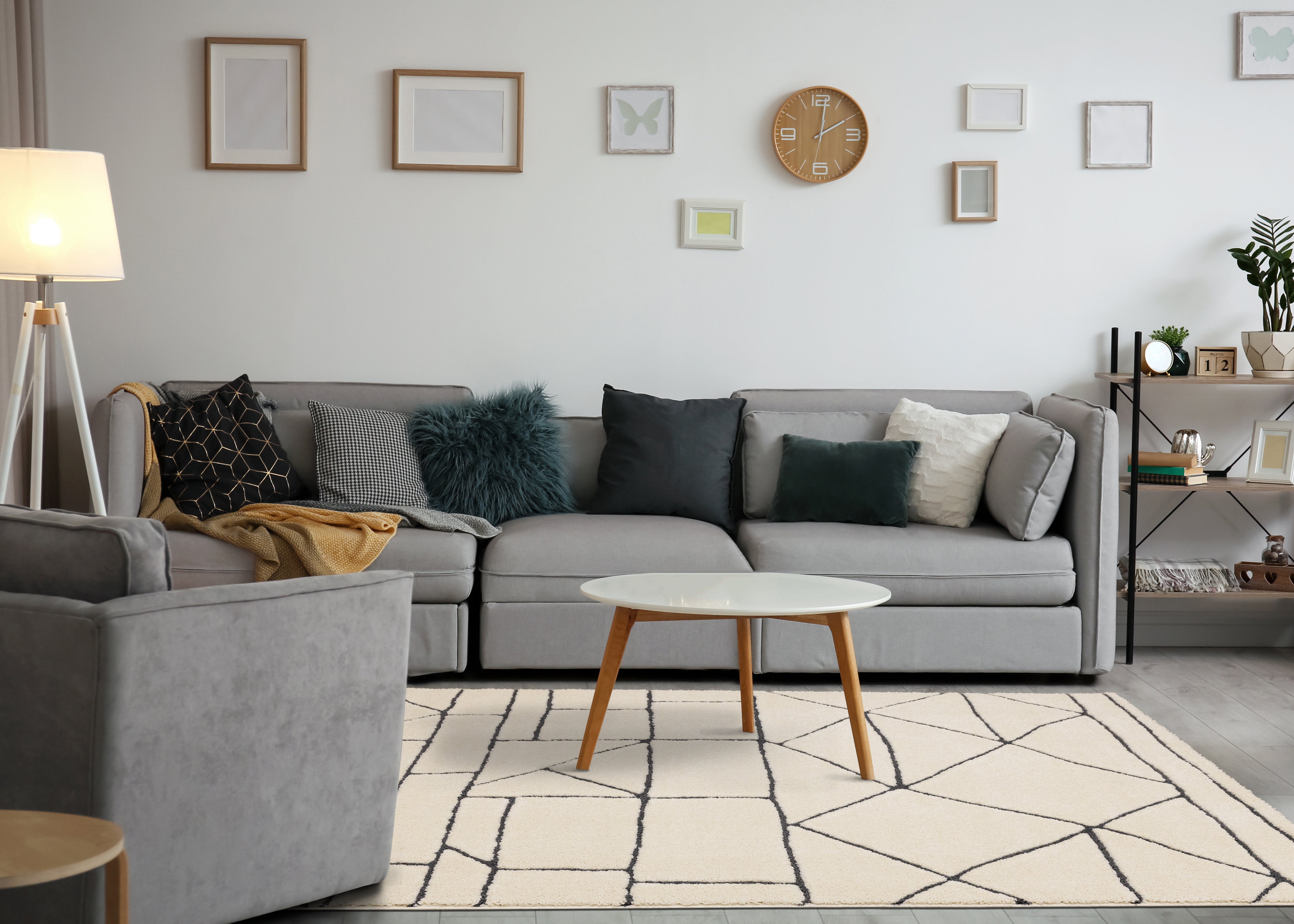 Talia Cream Black Geometric Lattice Design Rug