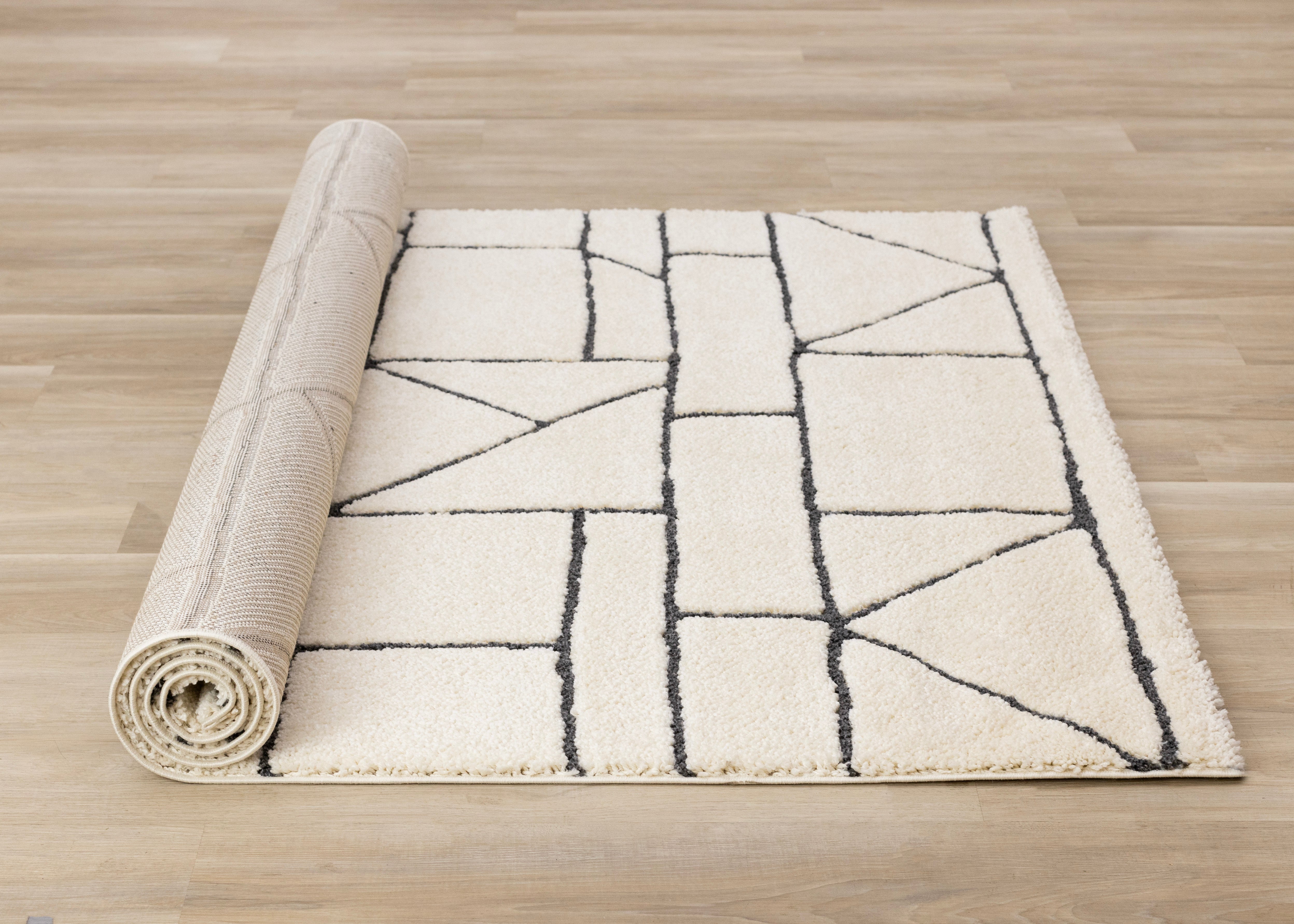 Talia Cream Black Geometric Lattice Design Rug