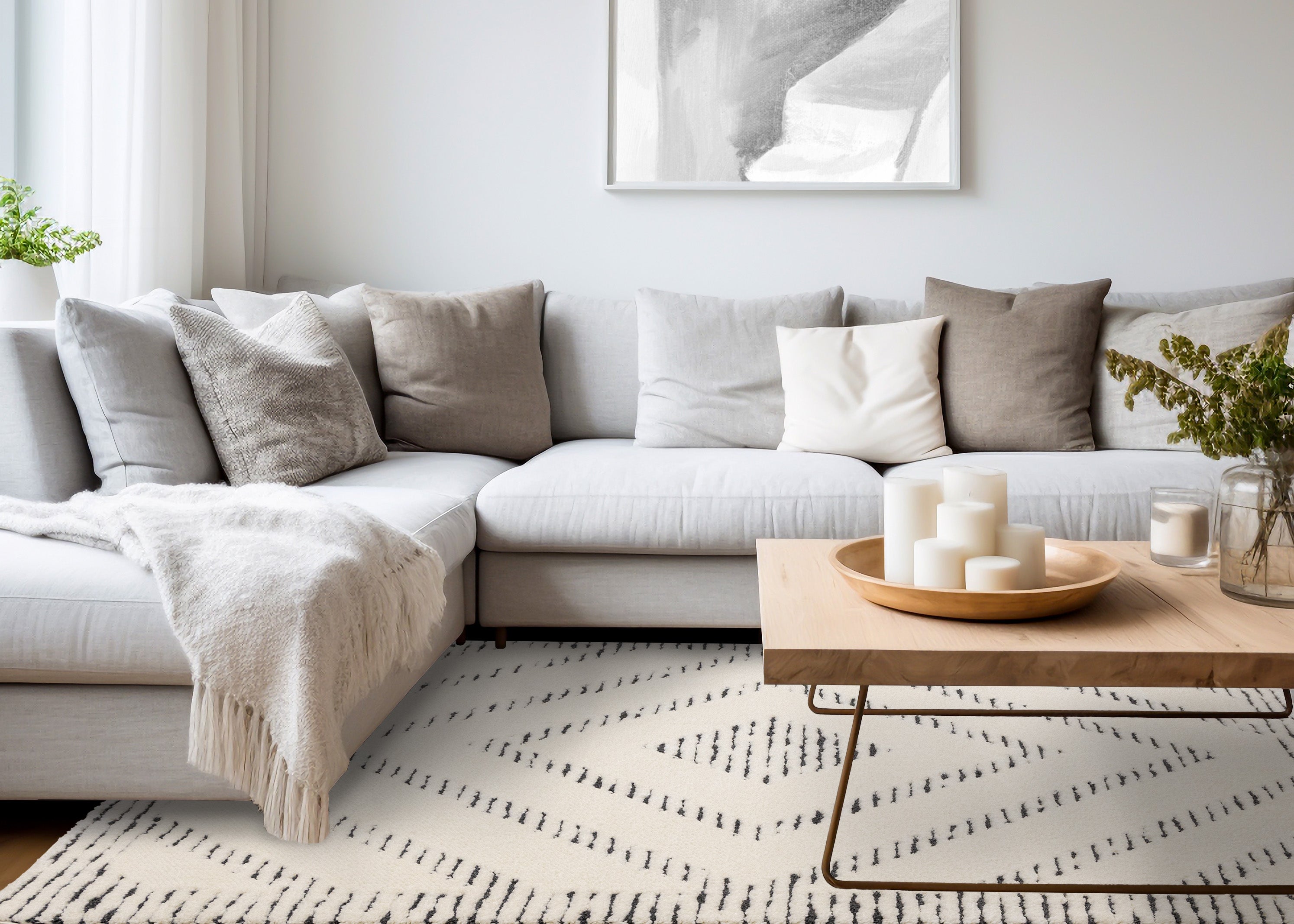 Talia Cream Black Striped Diamond Rug Design