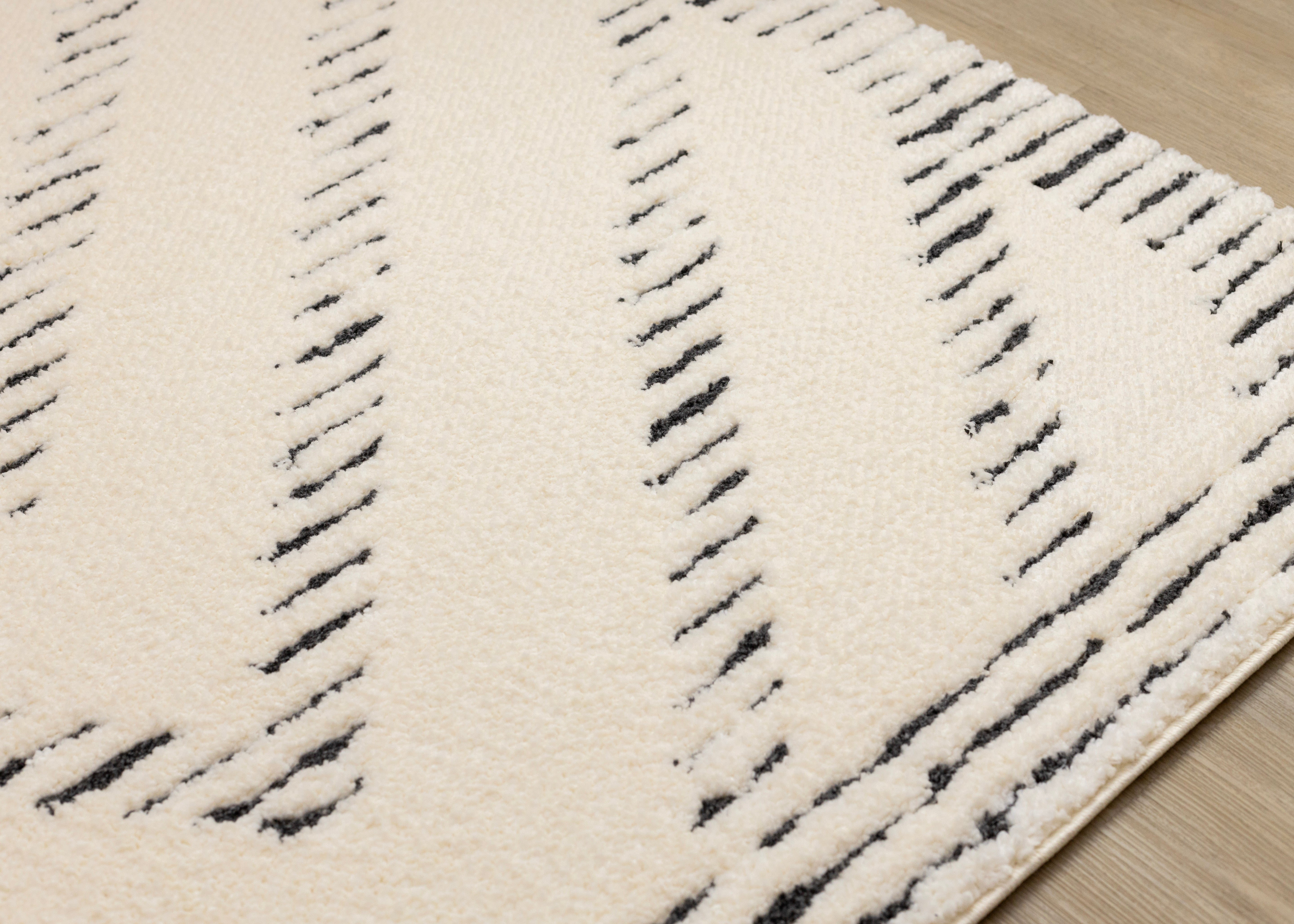 Talia Cream Black Striped Diamond Rug Design