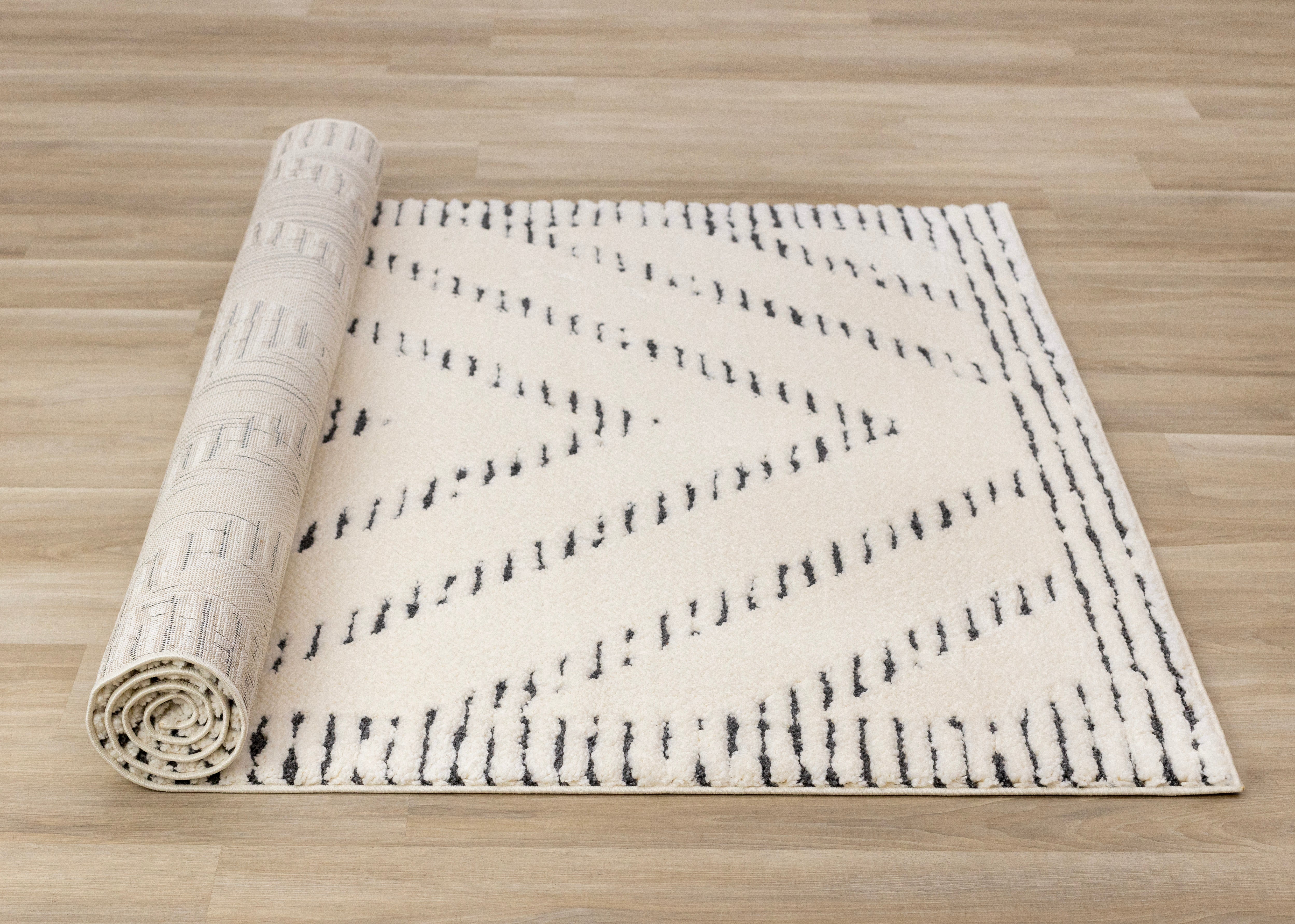 Talia Cream Black Striped Diamond Rug Design