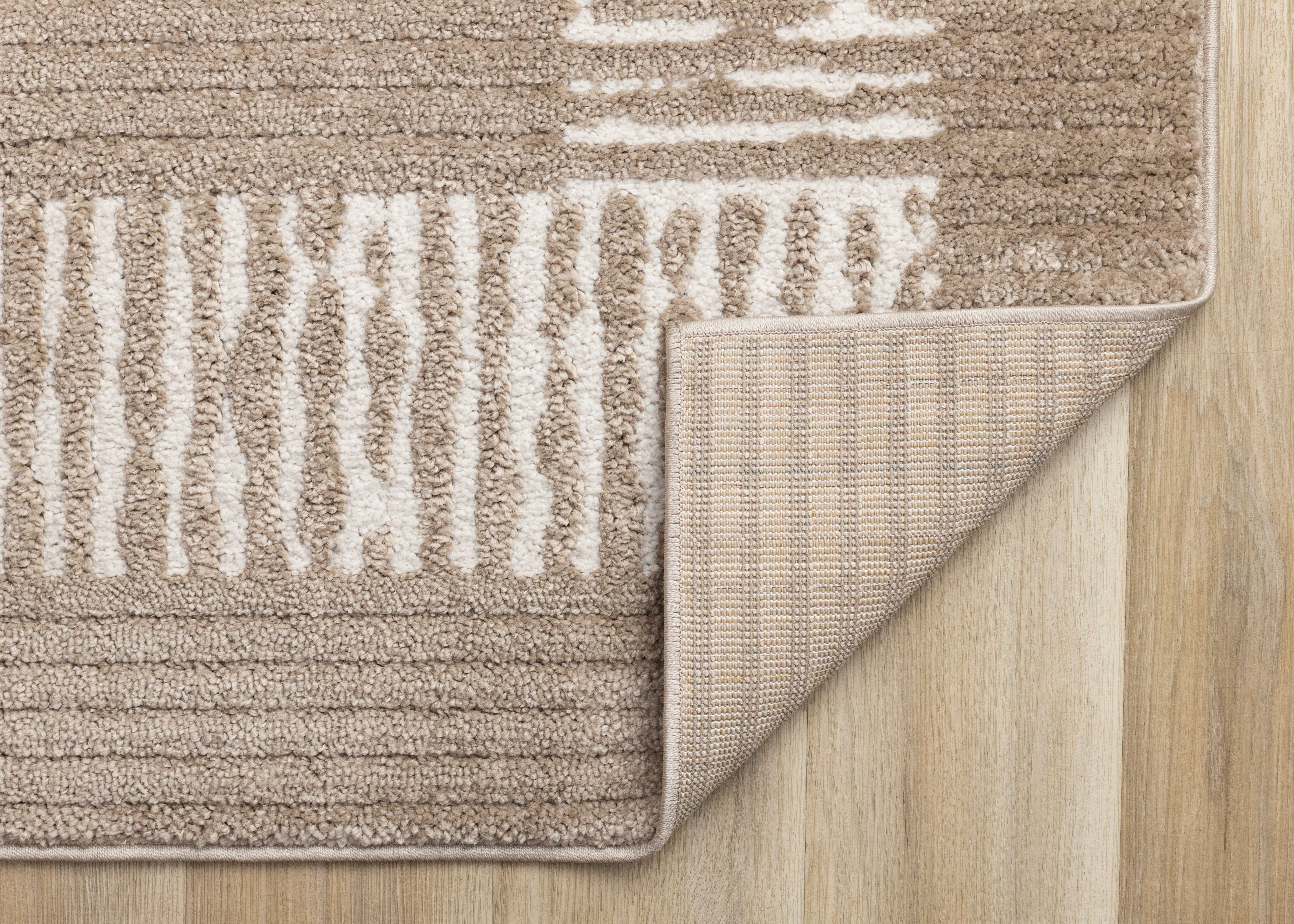 Talia Taupe White Striped Border Rug