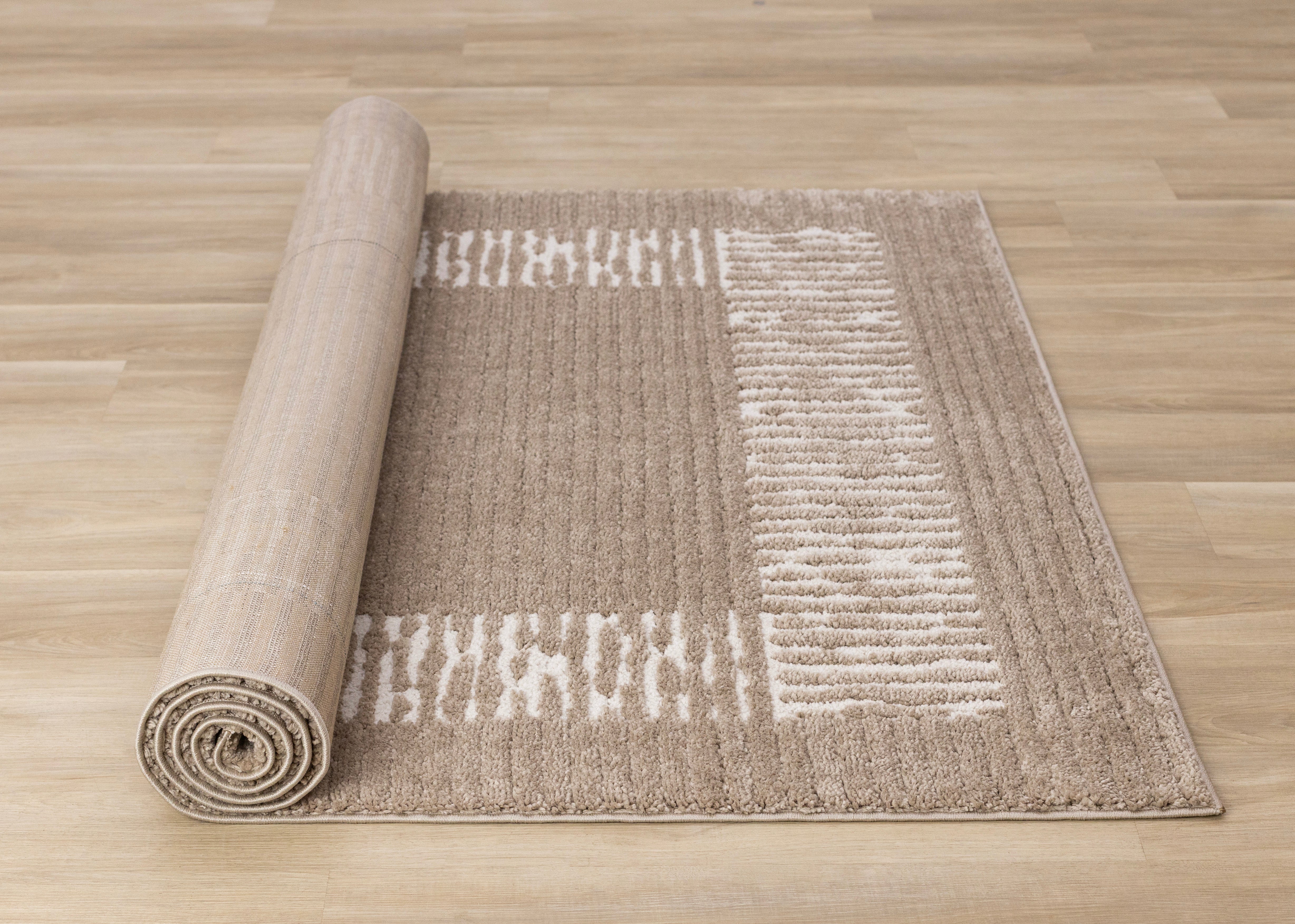 Talia Taupe White Striped Border Rug