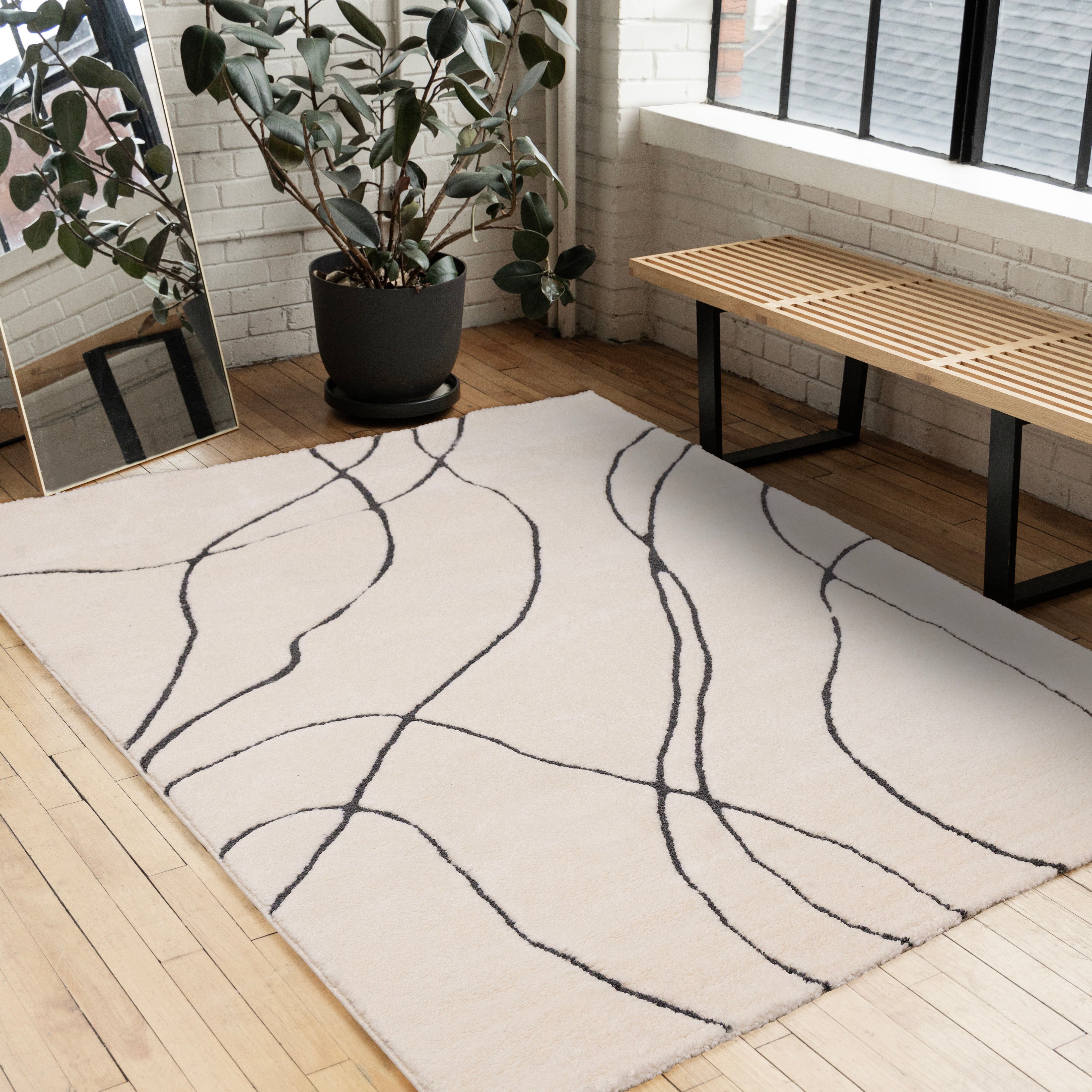 Talia White Black Organic Lines Rug