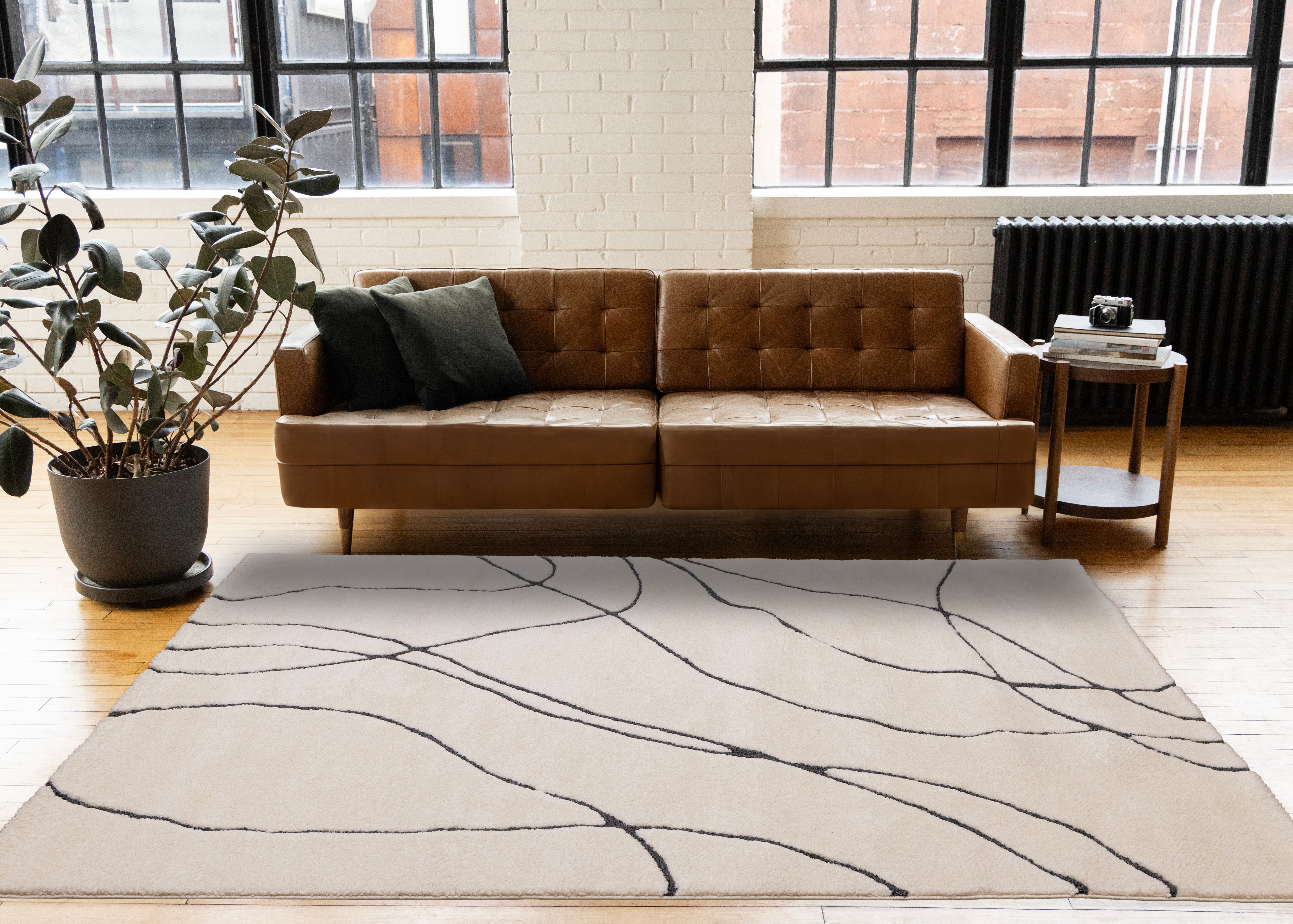 Talia White Black Organic Lines Rug
