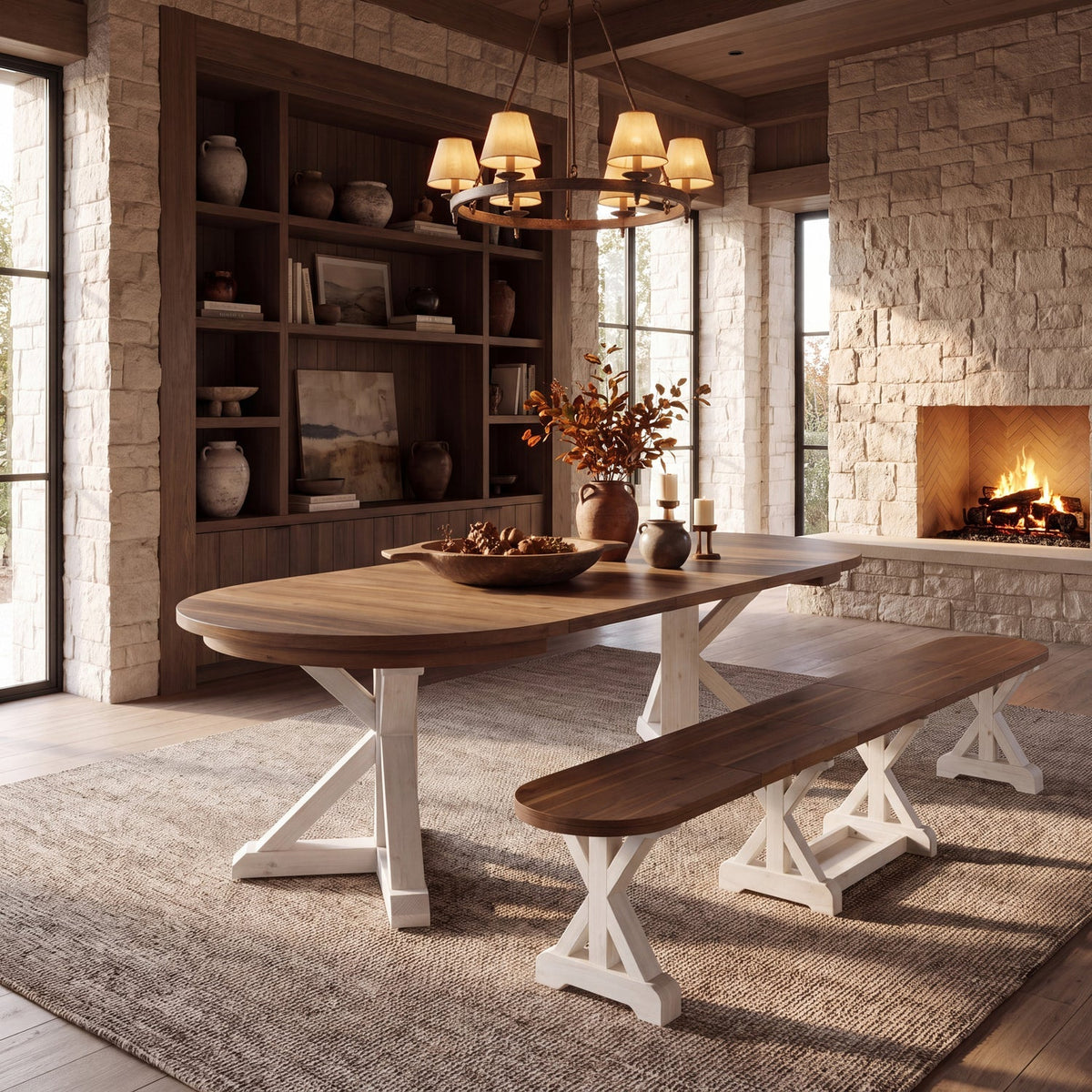 Gather Dining Set: Round Table + 1 Bench