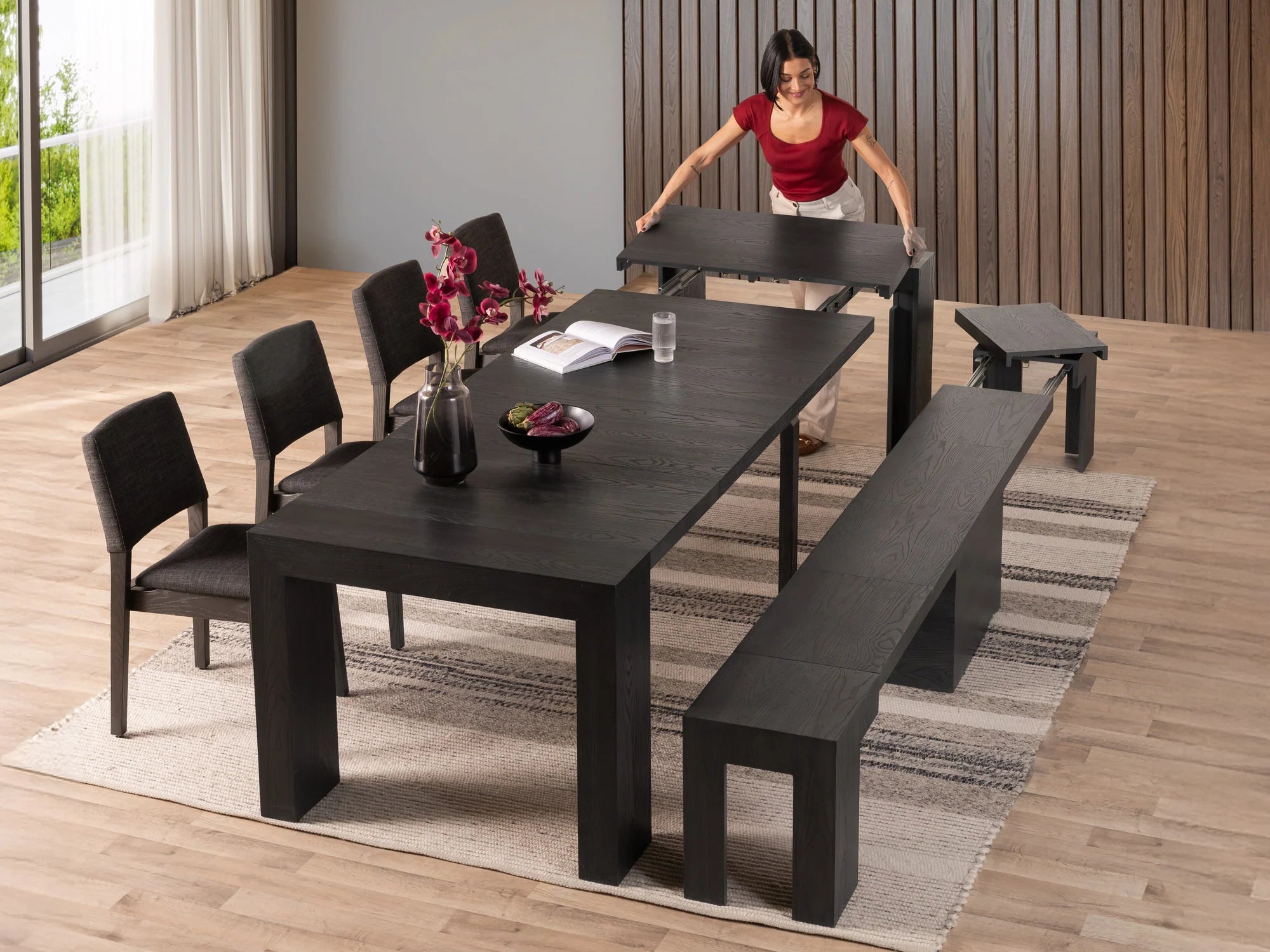 Transformer Dining Set - The Host | Table, 4x Chairs & Bench