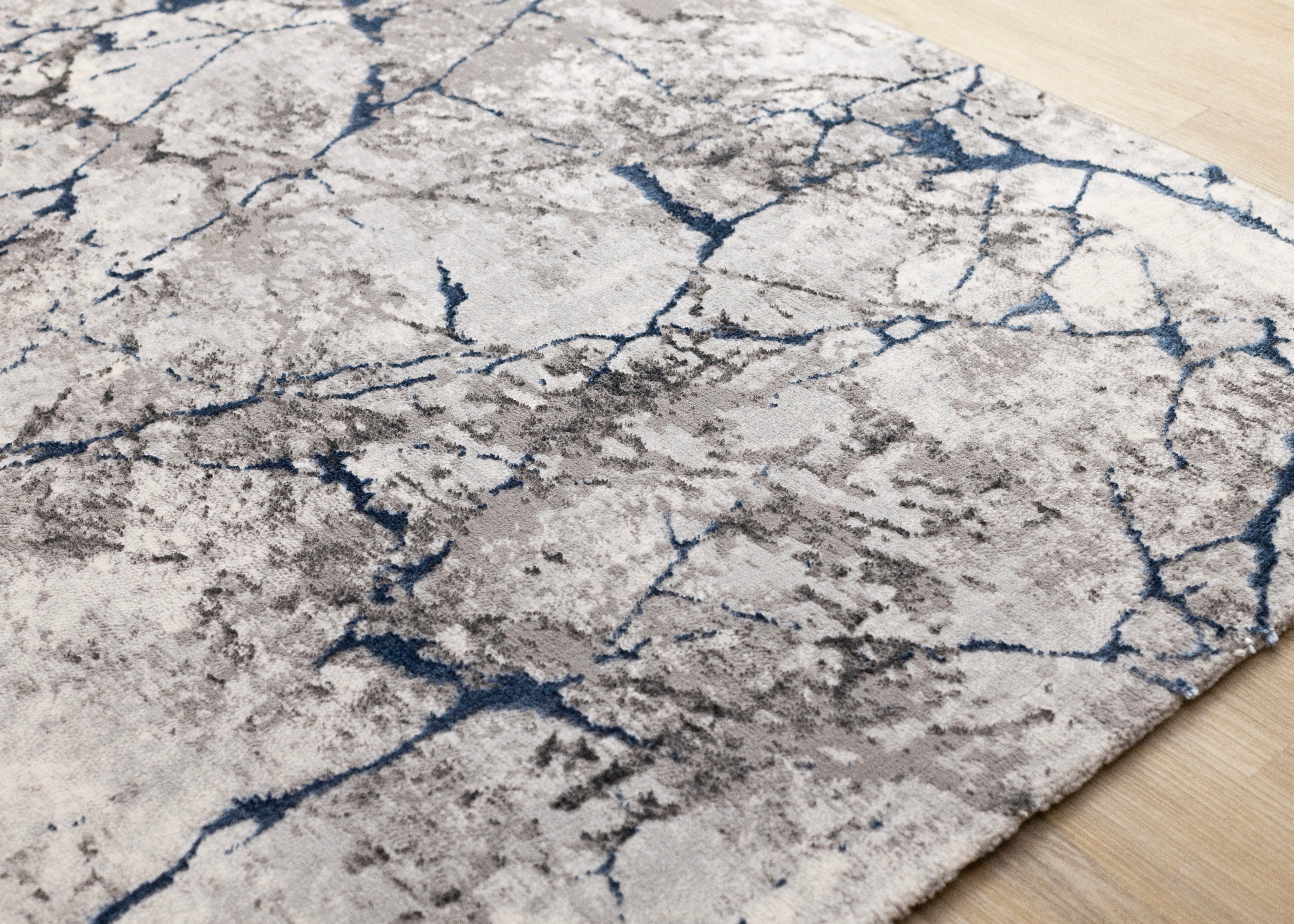 Zola Blue Grey White Cracked Design Rug