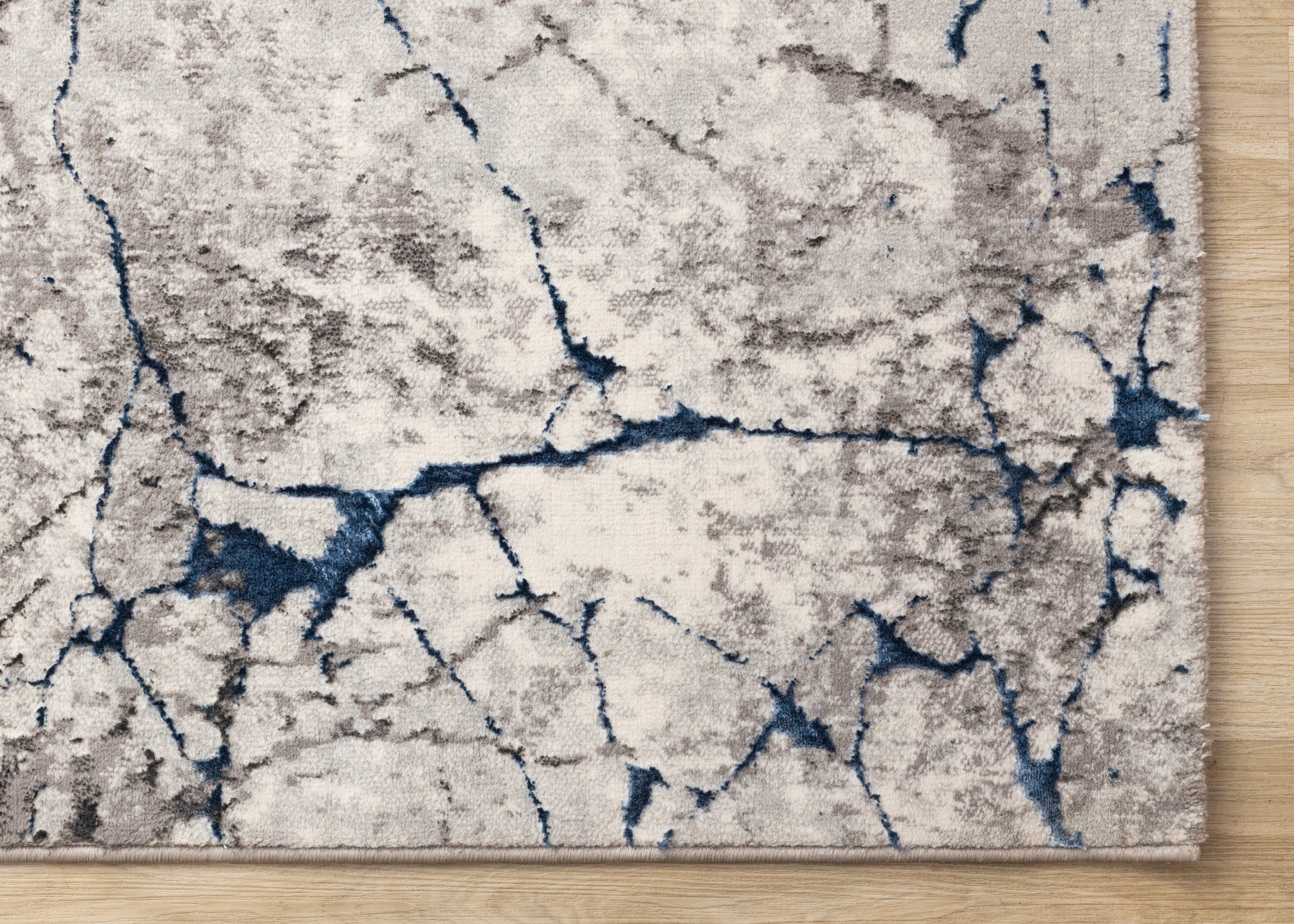 Zola Blue Grey White Cracked Design Rug