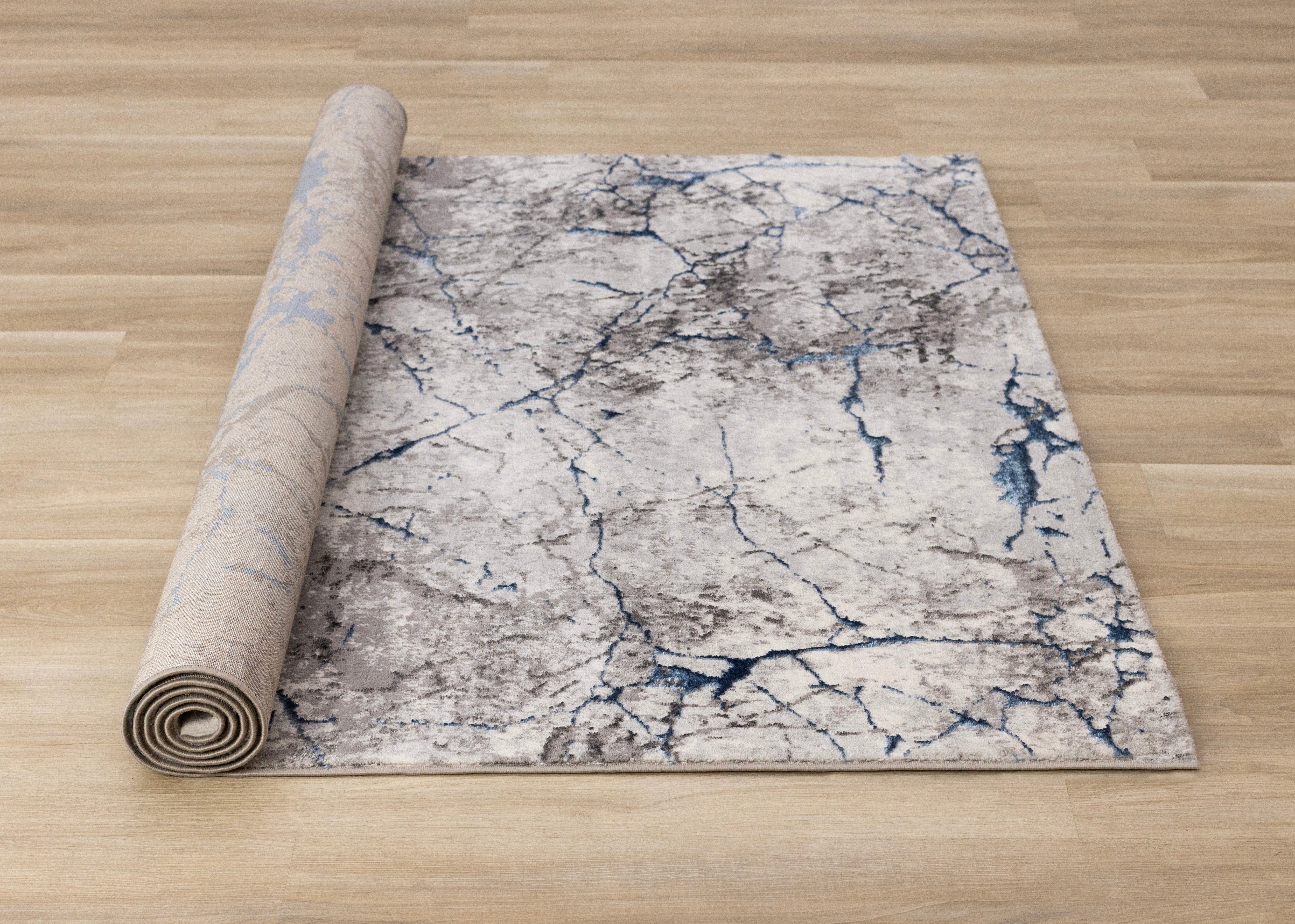 Zola Blue Grey White Cracked Design Rug
