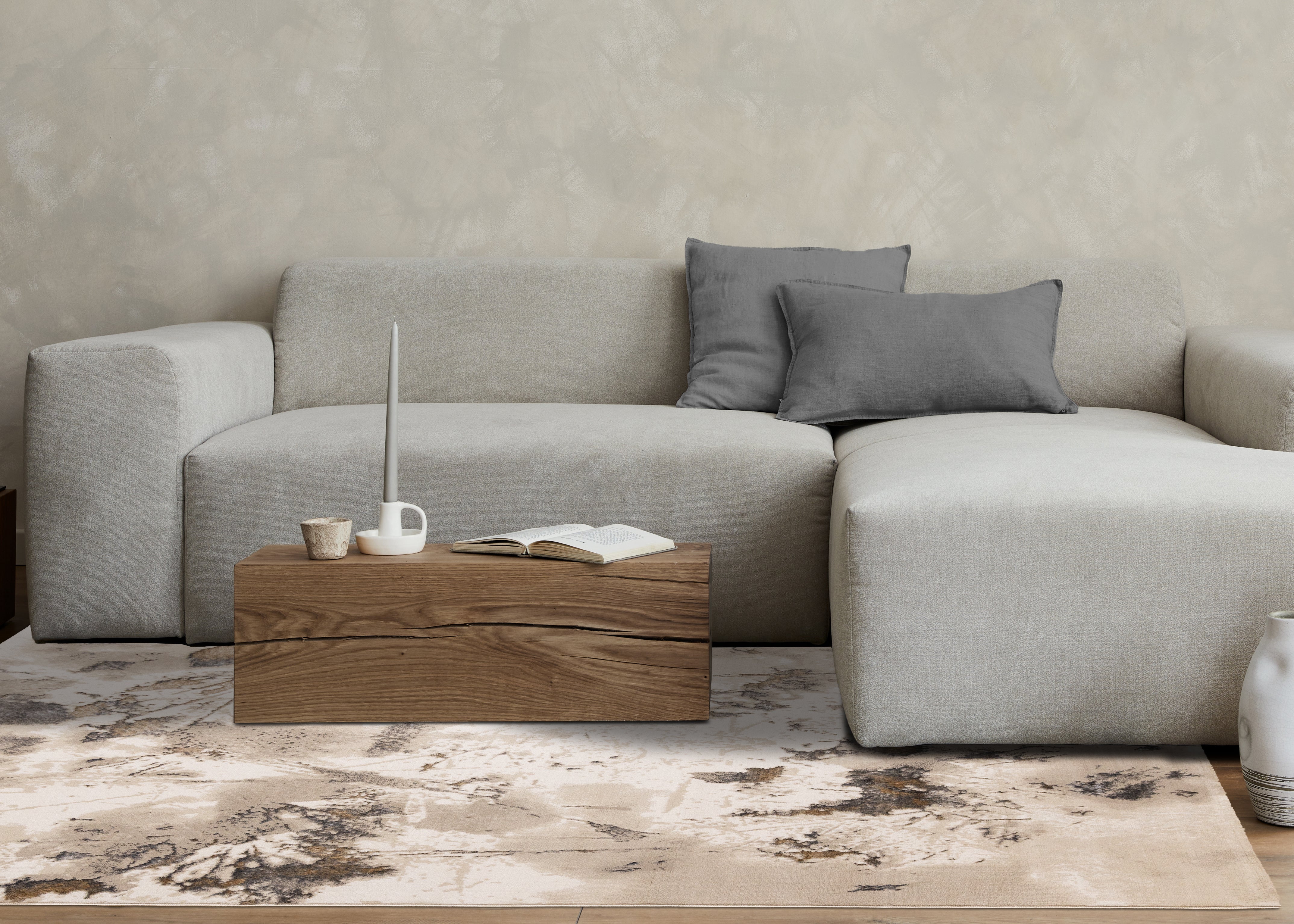 Zola Cream Taupe Brown Distressed Foliage Rug