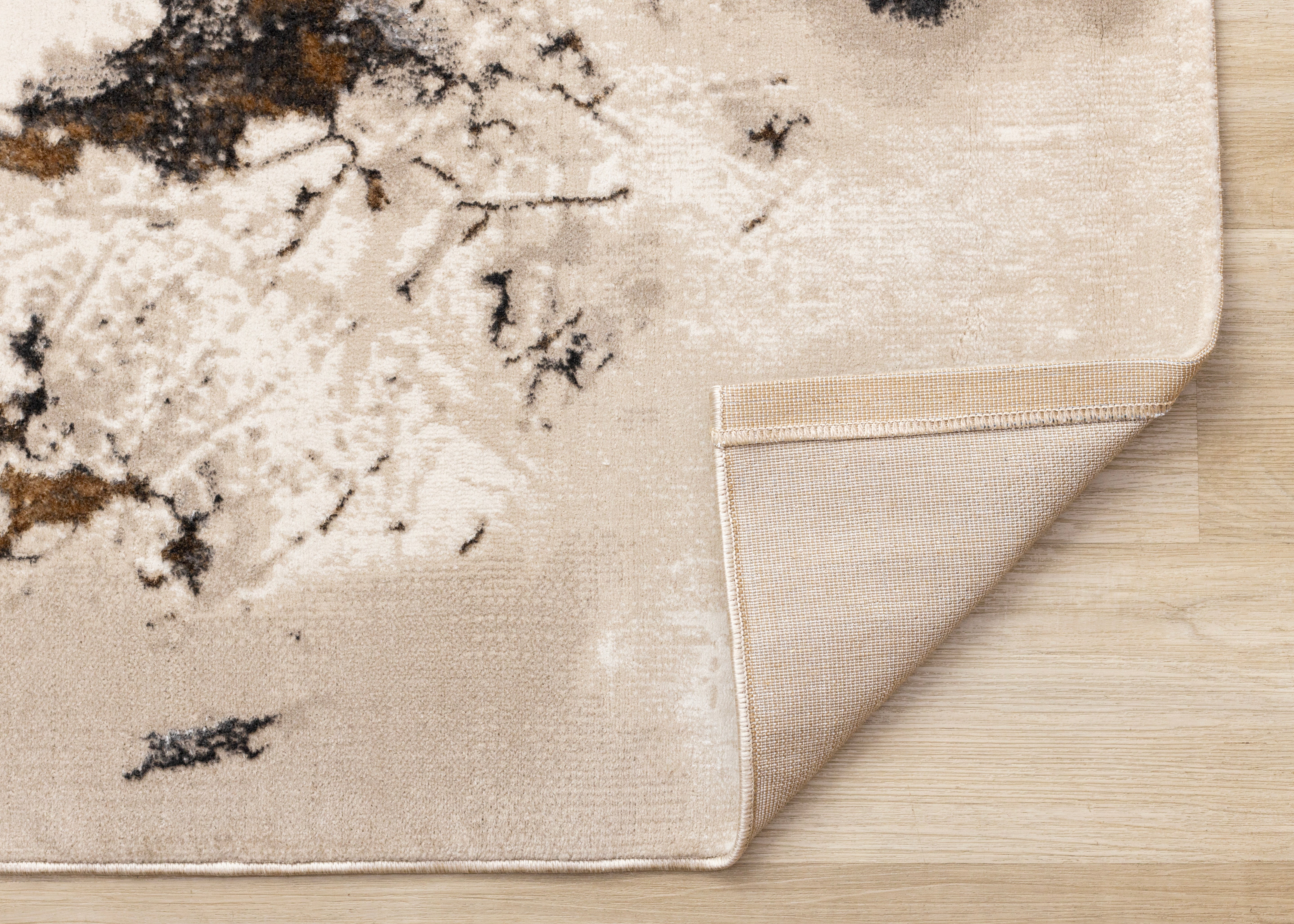 Zola Cream Taupe Brown Distressed Foliage Rug