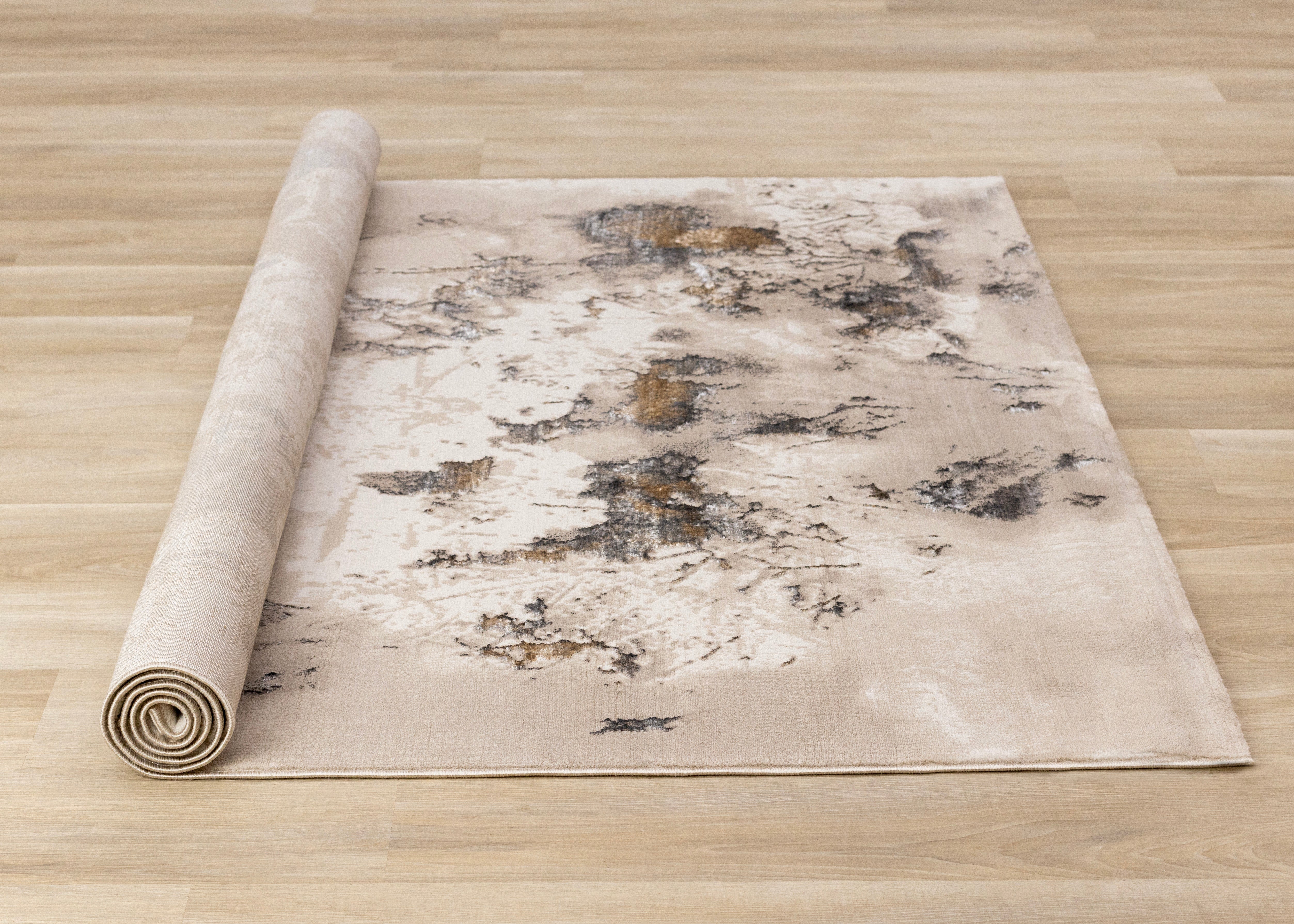 Zola Cream Taupe Brown Distressed Foliage Rug