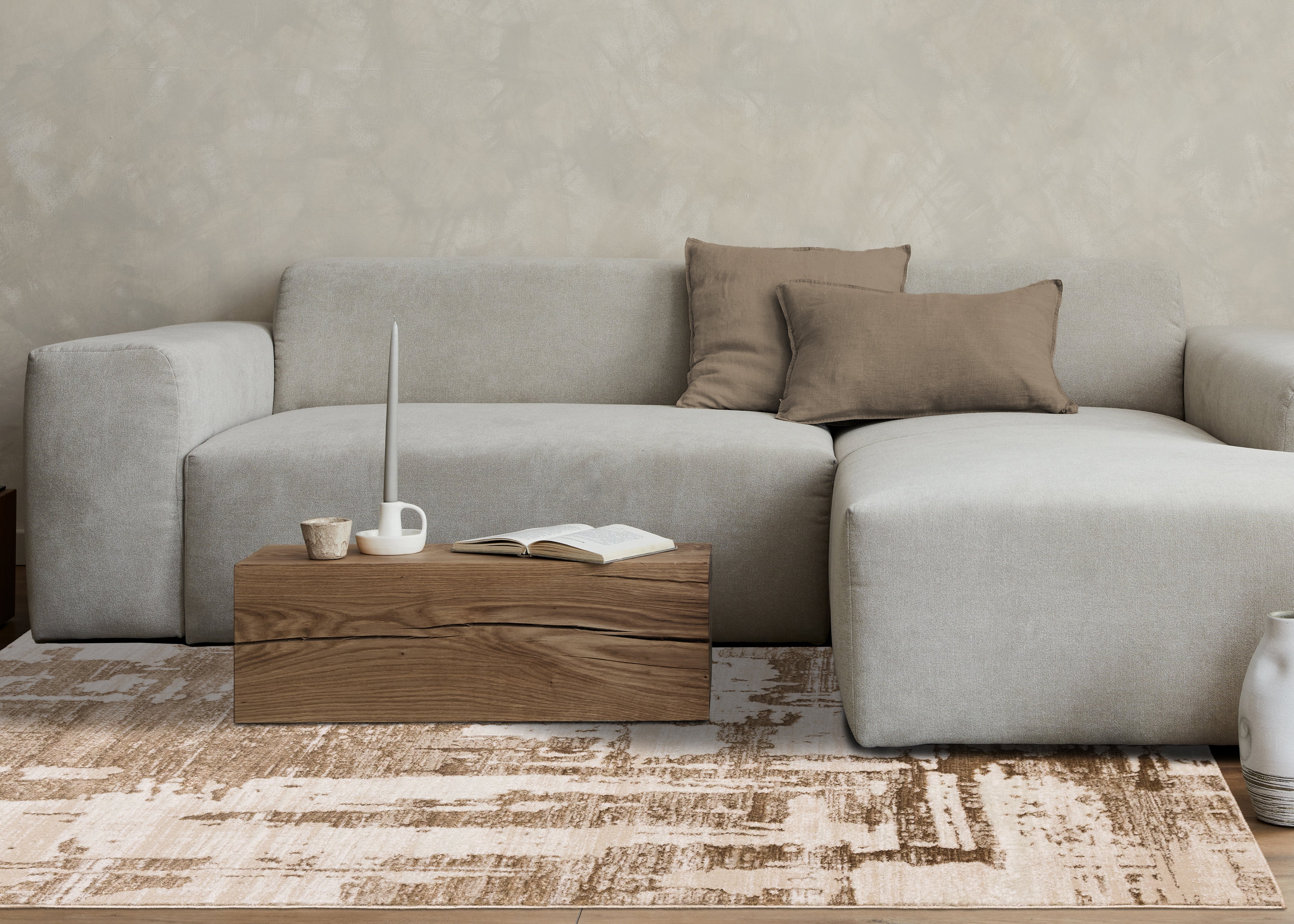 Zola Cream Brown Organic Distressed Design Rug