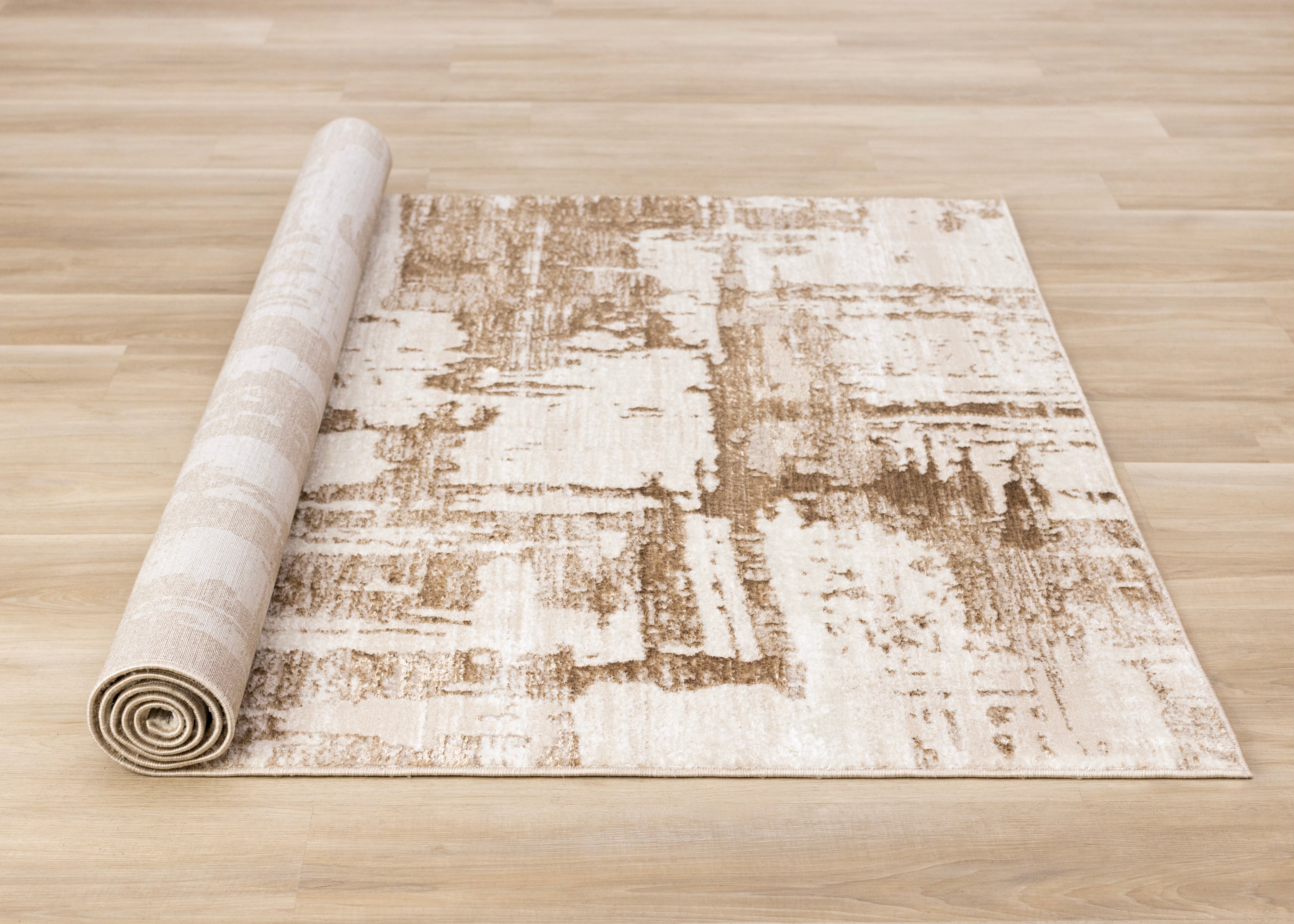 Zola Cream Brown Organic Distressed Design Rug