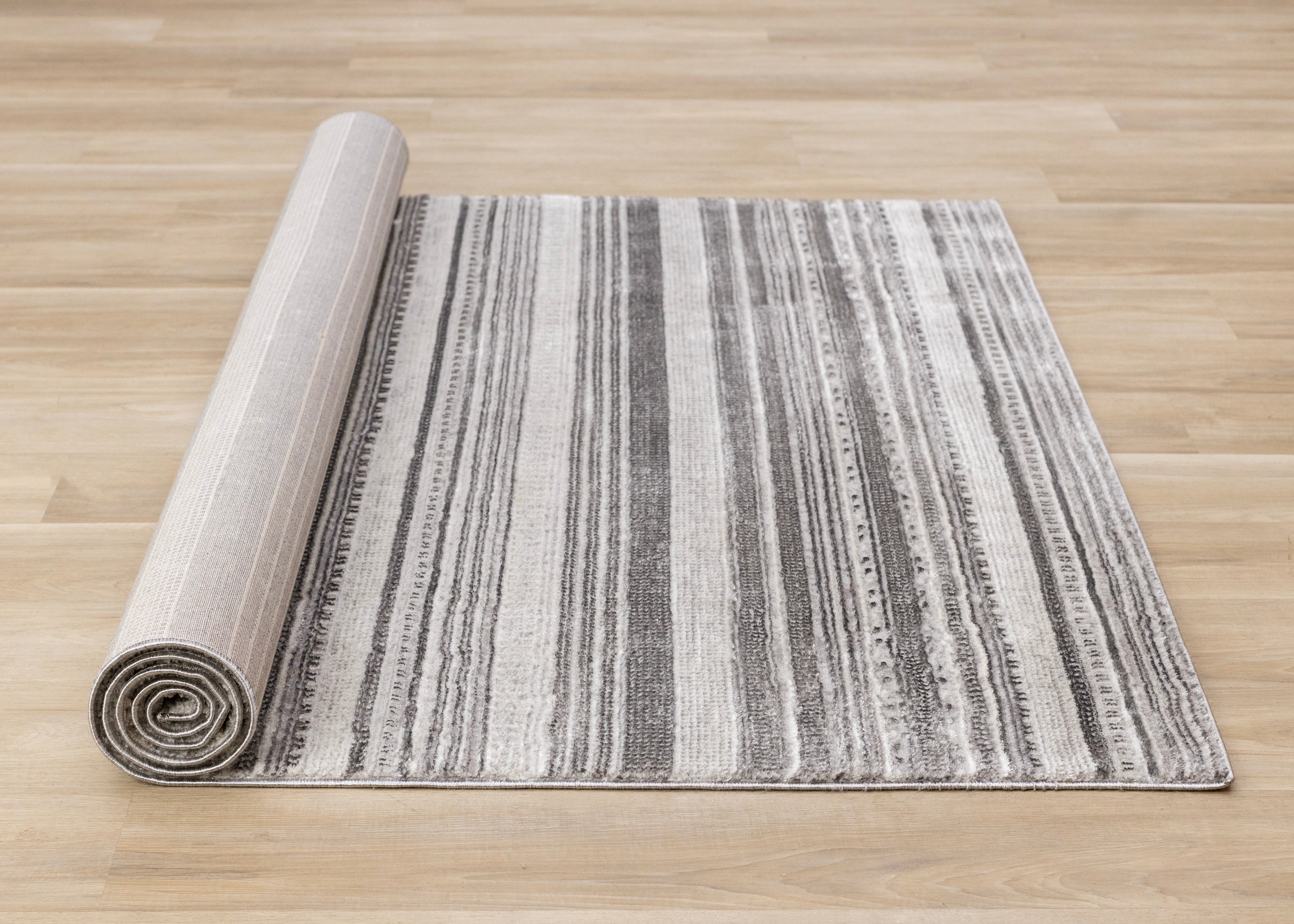 Zola Grey White Black Patterned Rows Rug