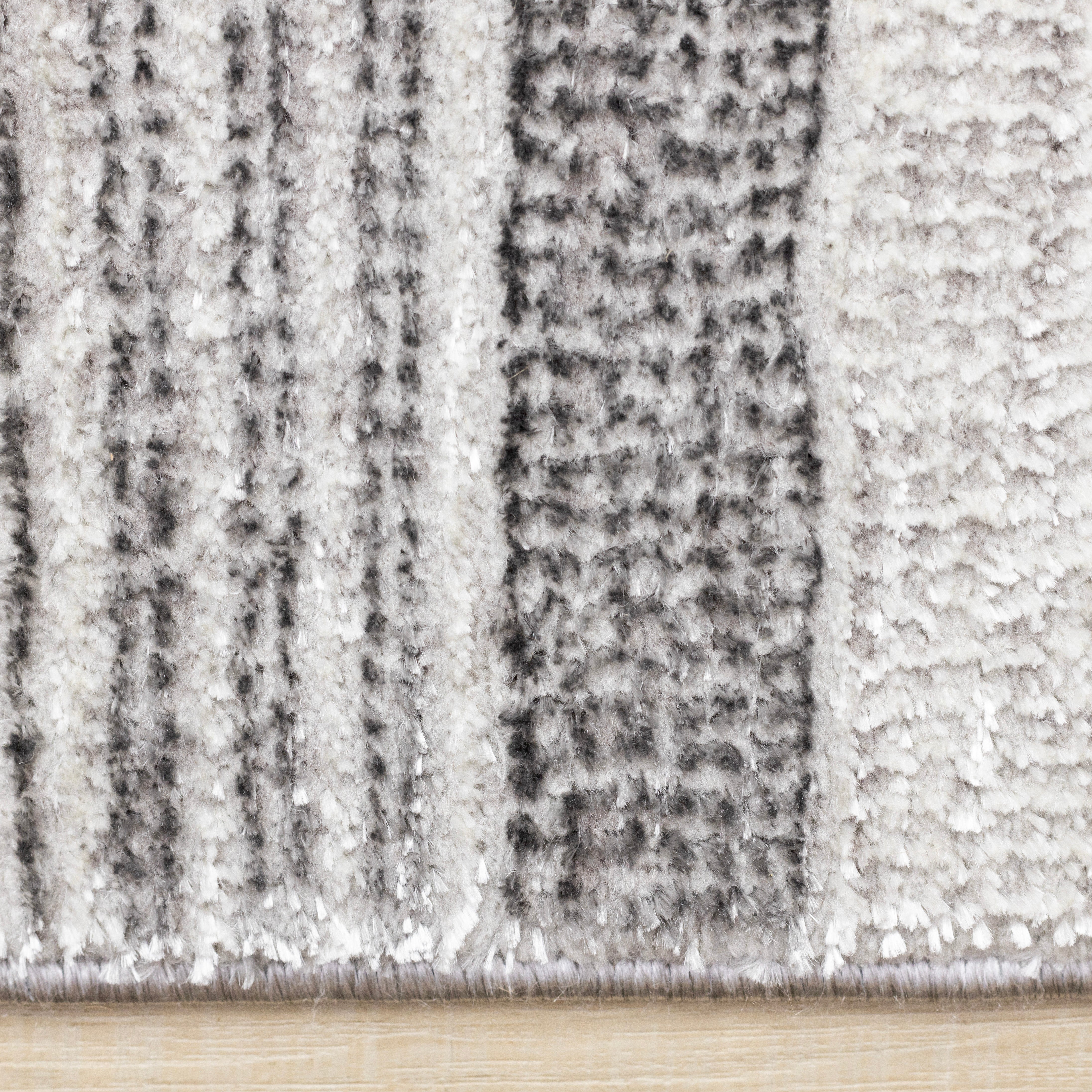 Zola Grey White Black Patterned Rows Rug