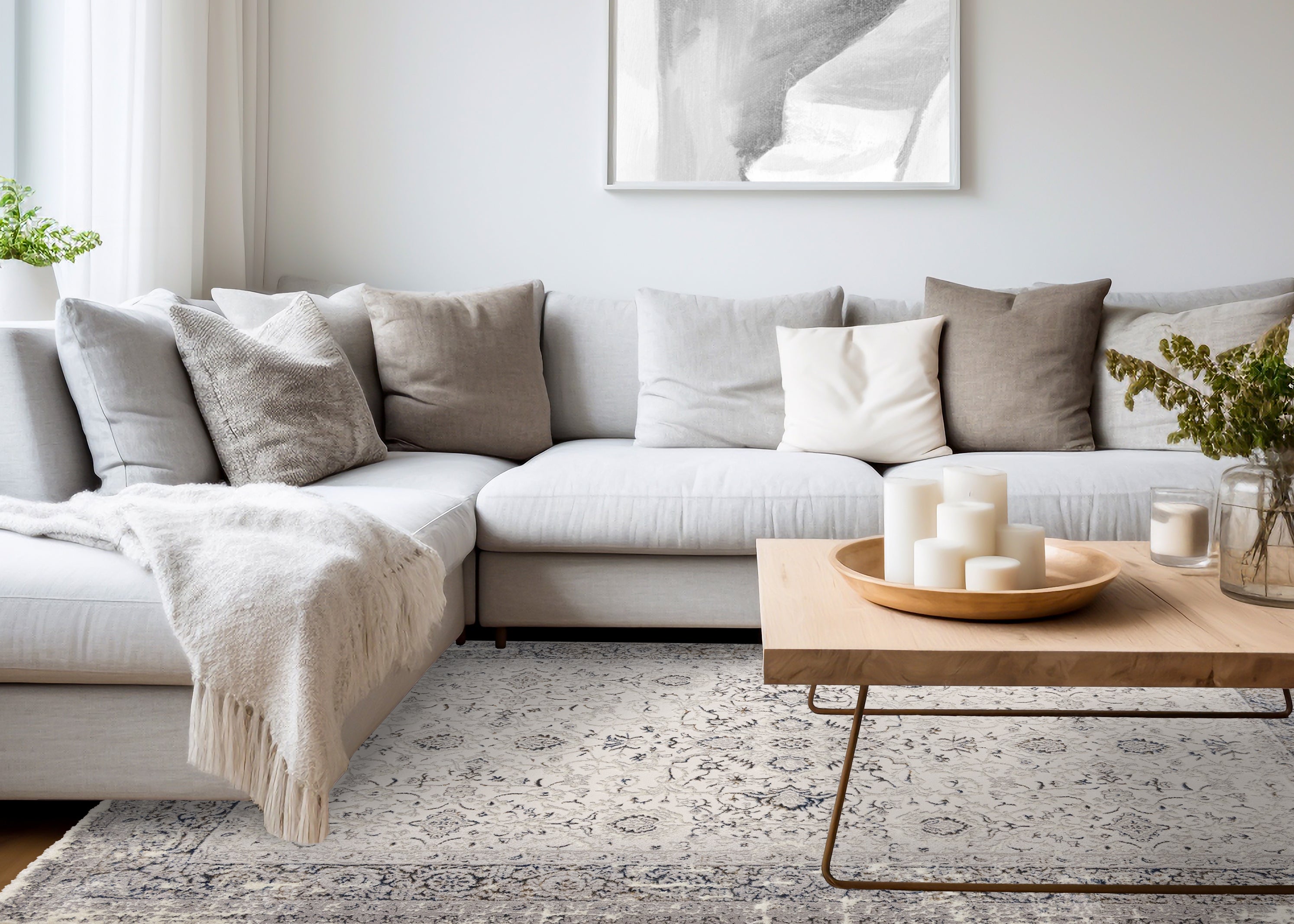 Zola Cream Blue Black Elegant Classic Rug